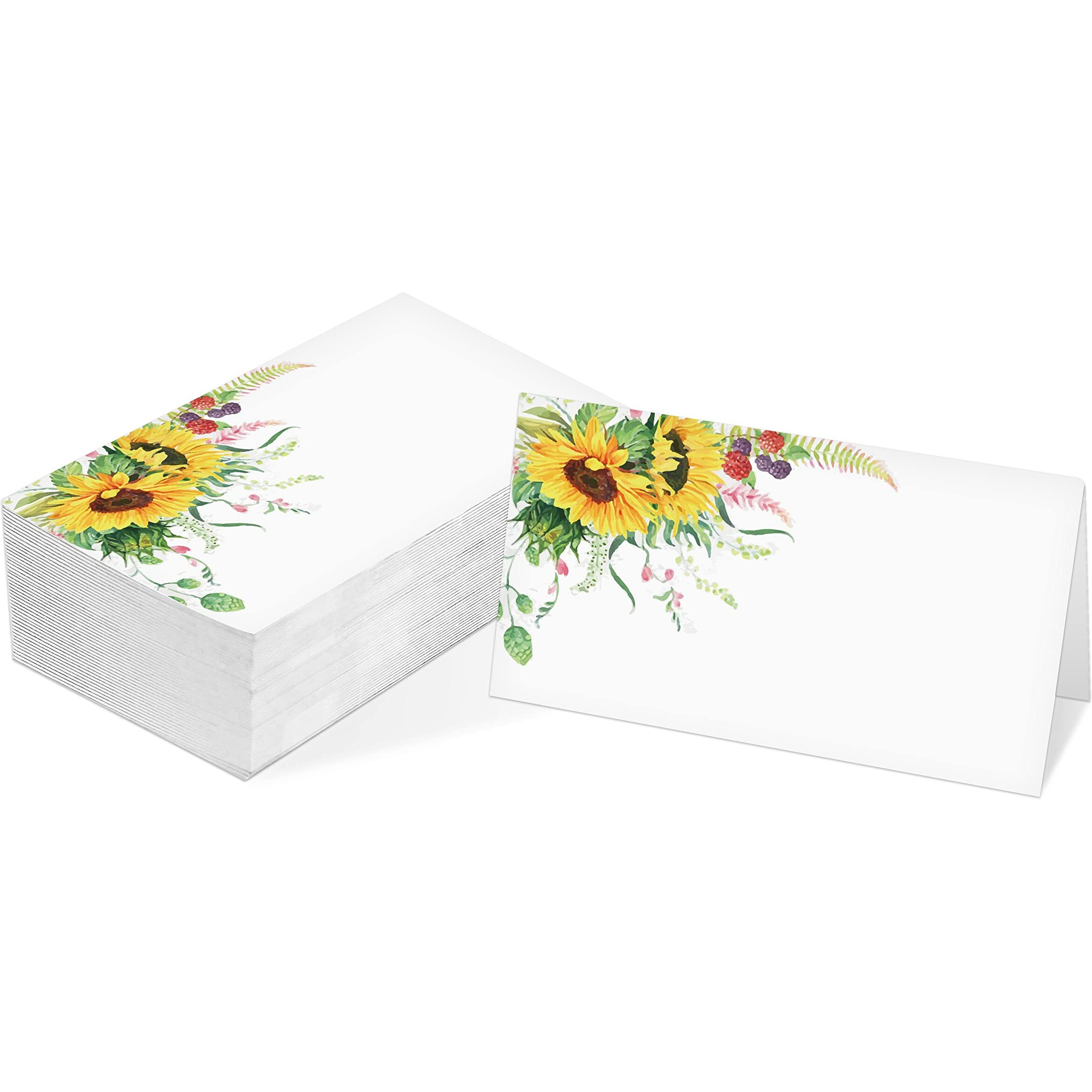 Table Place Card  Sunflower Themed Tent Style Cards  Pack Of 25 Half-Fold Reception Place Card  Perfect For Sunflower Party  Wedding  Bridal & Baby Shower  Birthday  Banquet And Special Events A21