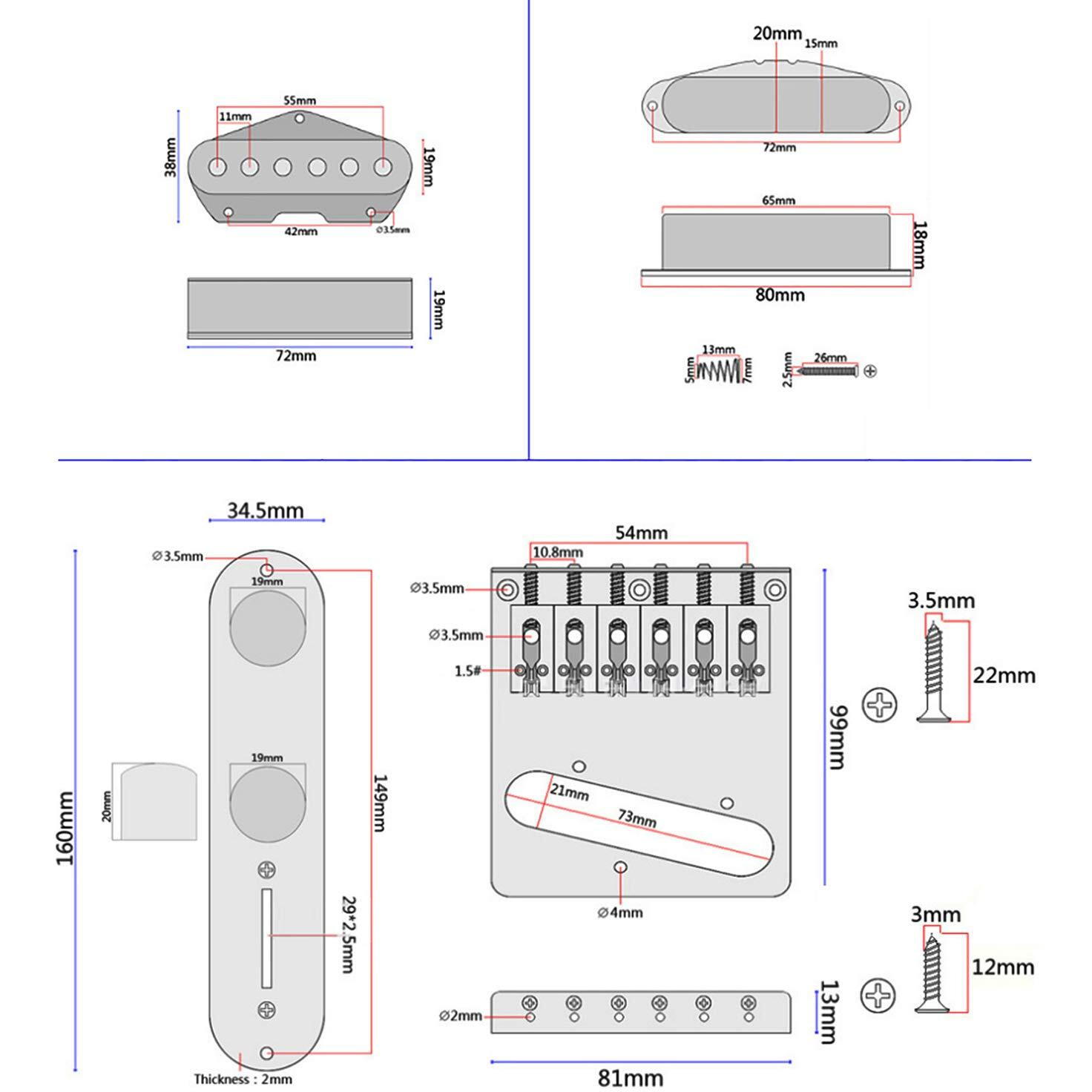 Swhmc 6 Strings Saddle Bridge Plate Pickup Set 3 Way Switch Control Plate Vintage Tail Piece Neck Pickup Set For Electric Guitar