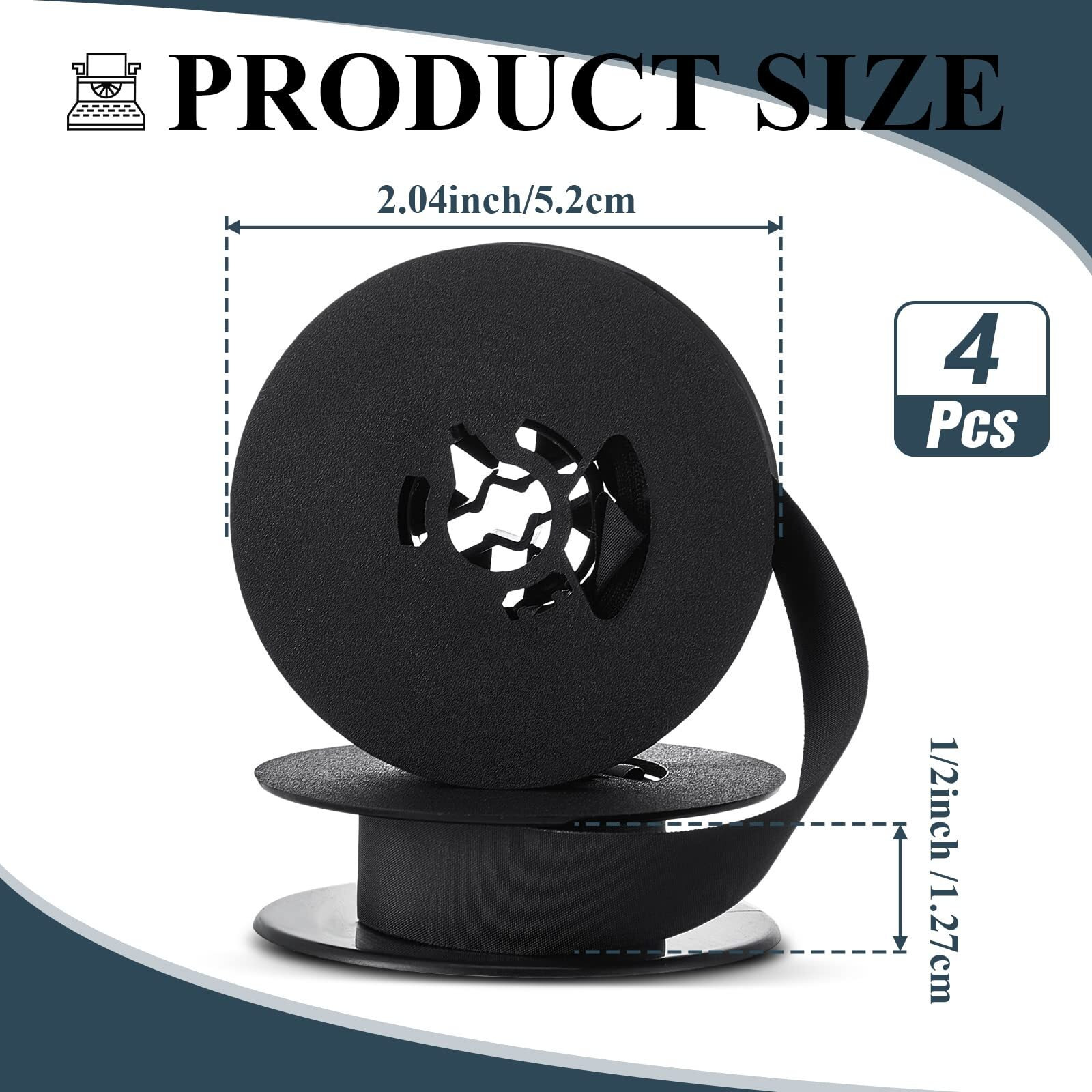 Seajan 4 Pairs Universal Dual Shaft Typewriter Ribbon Vintage Typewriter Ribbon  1/2 Cloth For Most Machines(Black)