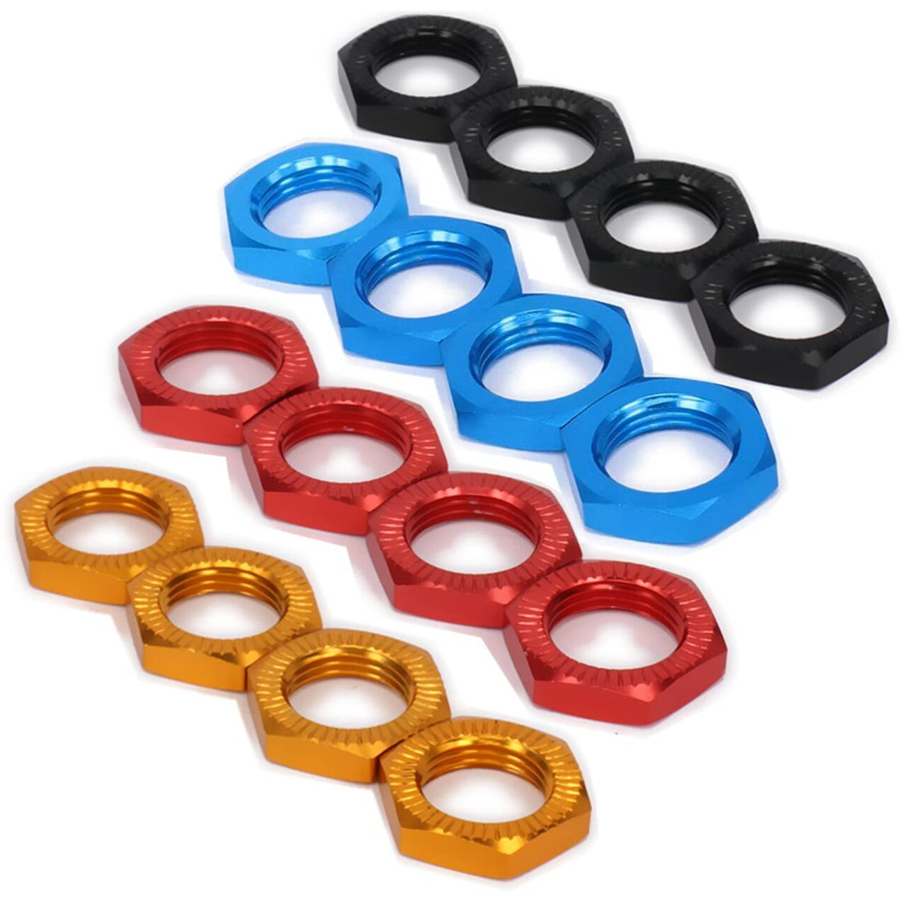 16 Pcs Aluminum 17Mm Wheel Nut Thread 1.0Mm For 1/7 1/8 Rc Model Car Arrma 6S Hsp Redcat Himoto Monster Trucks Off Road Buggy Upgraded Parts (Mixed-Color)