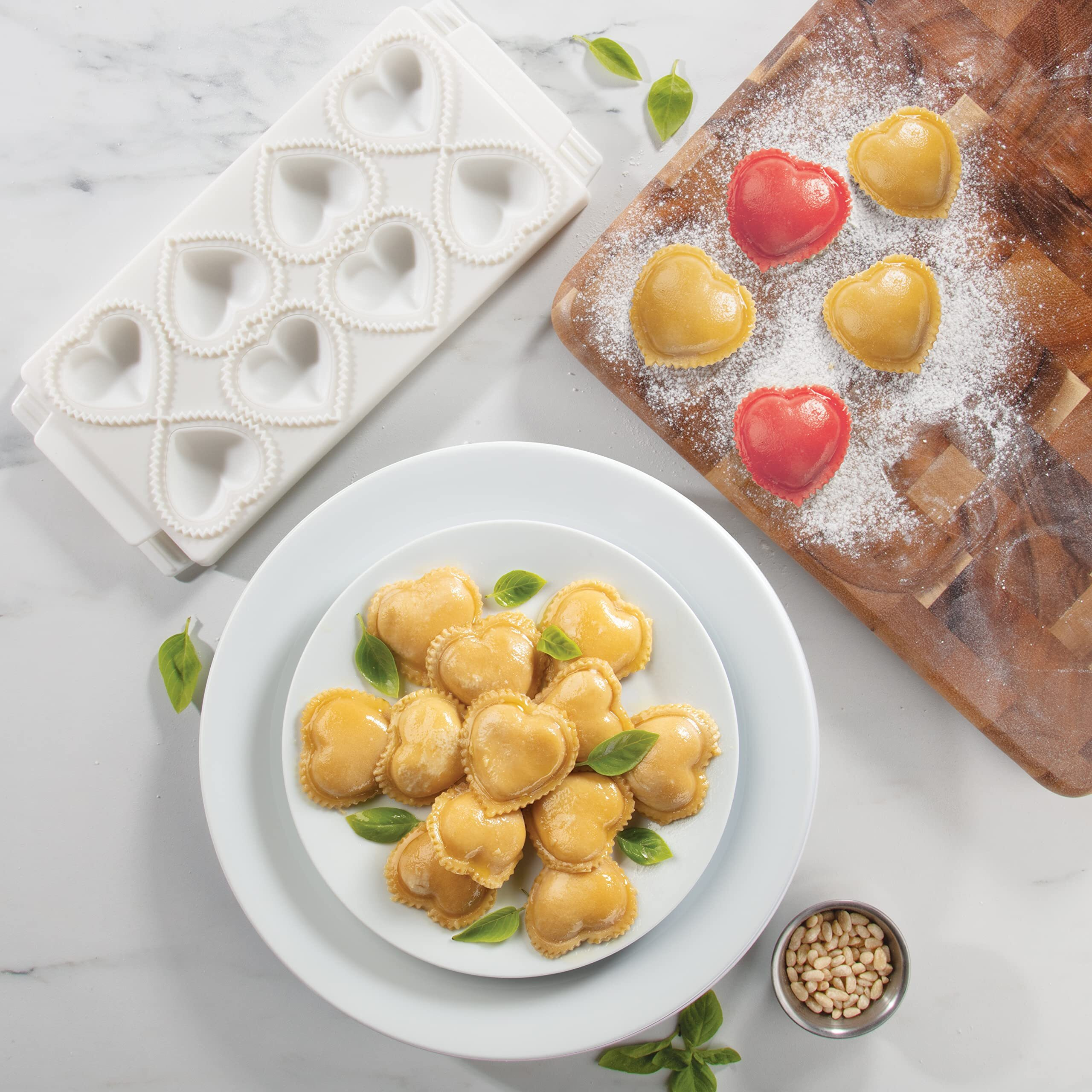 Mini Heart Ravioli Molds (2 Pk)- Homemade Filled Pasta Maker- 2 Pc Tray & Press Makes 8 Stuffed Raviolis At A Time  Easy To Use And Clean - Italian Date Night Party- Fun Cooking Gift For Her Or Him