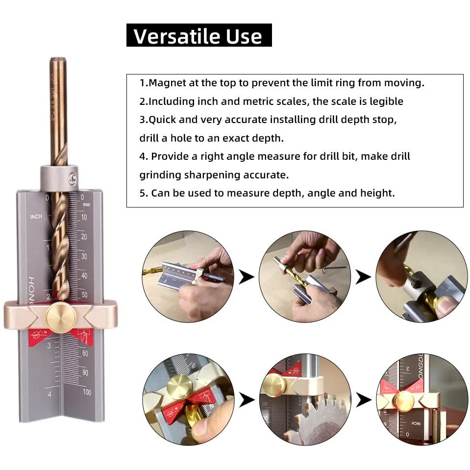 Hongdui Multifunction 3 In 1 Measuring Gauge Drill Depth Gauge Drill Stop Measure And Drill Point Angle Gauge Grinding Gage