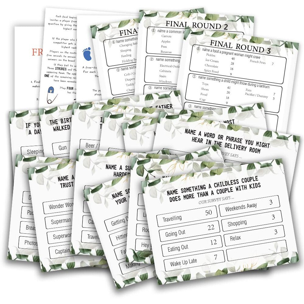 Baby Shower Friendly Feud Quiz  Family Feud Quiz  Baby Shower Game Night  Baby Shower Group Game  Mother To Be Party Game  Eucalyptus Leaves Version-04