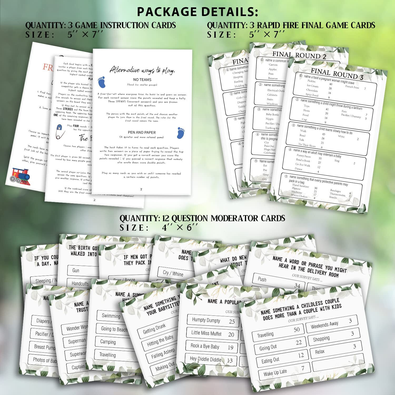 Baby Shower Friendly Feud Quiz  Family Feud Quiz  Baby Shower Game Night  Baby Shower Group Game  Mother To Be Party Game  Eucalyptus Leaves Version-04