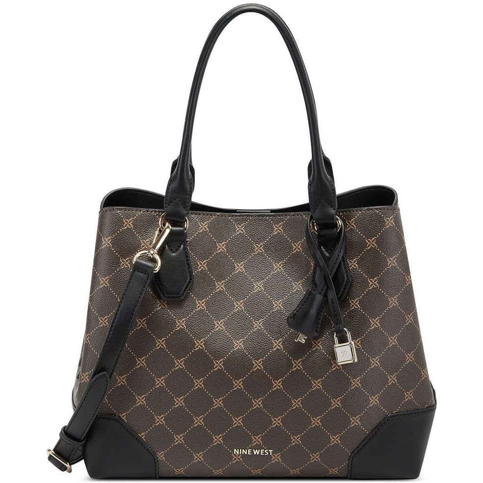 Nine West Womens Brooklyn Jet Set Carryall Satchel  Brown/Black  One Size Us