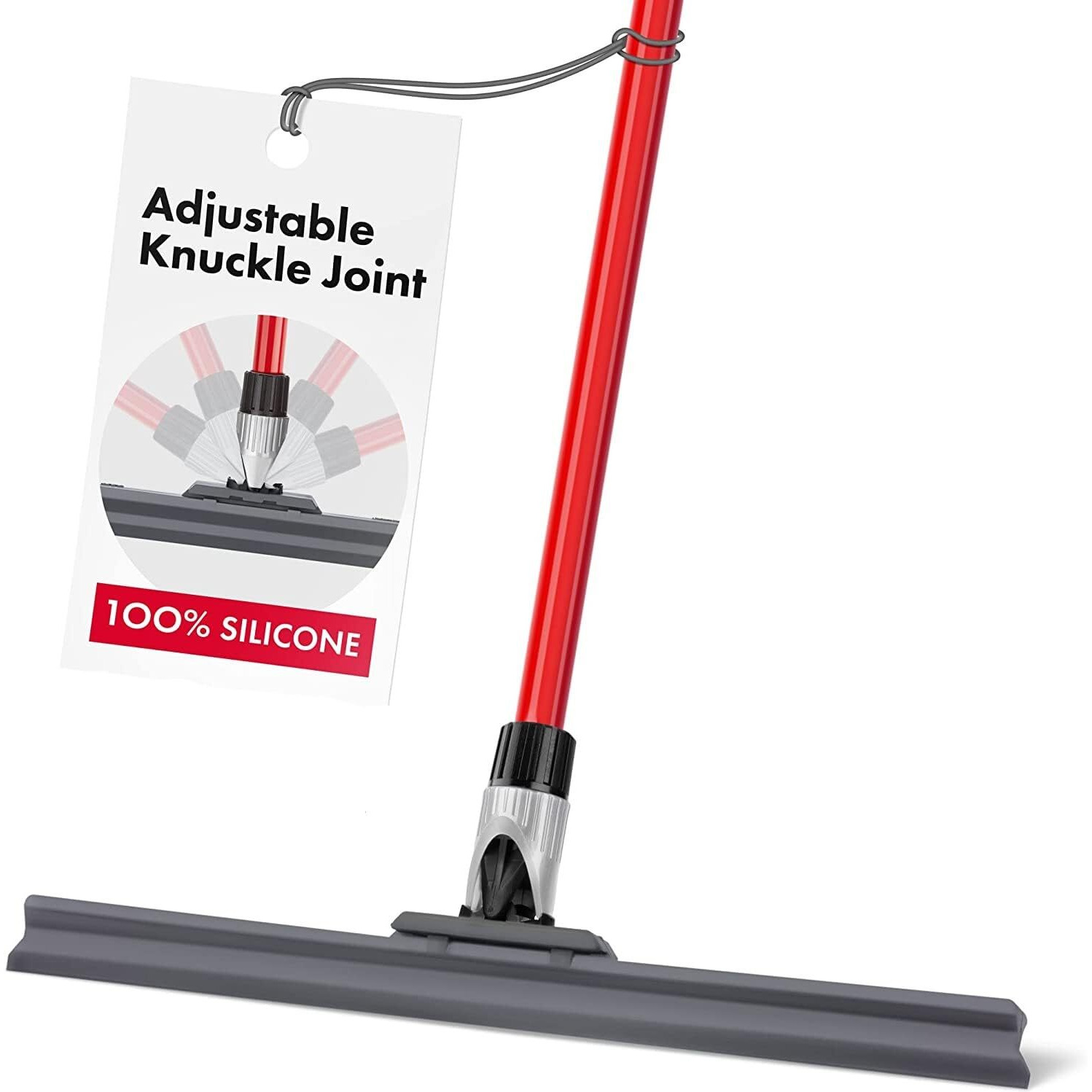 Heavy Duty Floor Squeegee For Concrete And Tile Floor - Silicone Squeegee Broom Floor Scrubber - Large Single Cast Rubber Blade Aluminum Long Handle 360 Swivel Joint - Garage Shower Window Cleaning