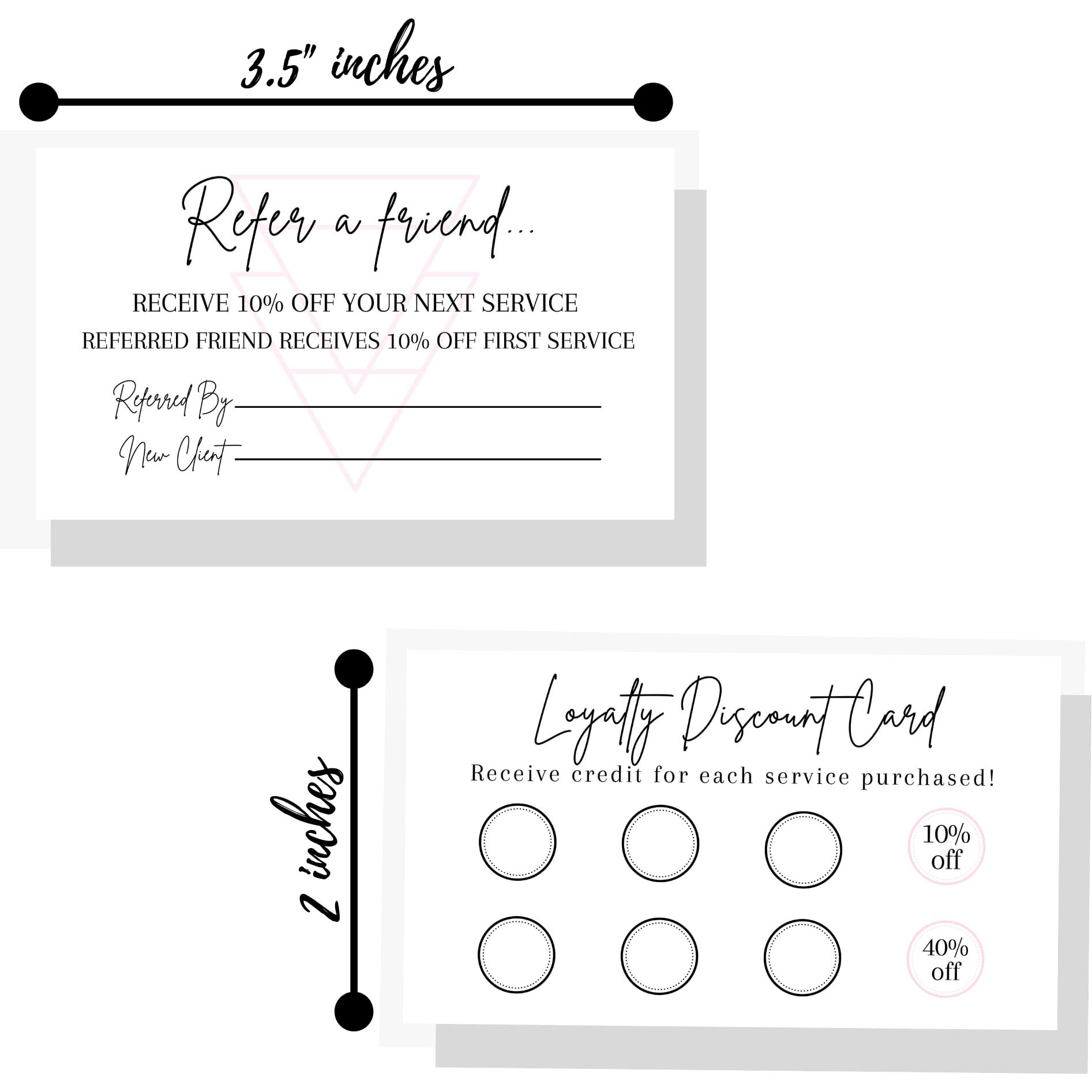 Referral & Loyalty Discount Card | 50 Pack | 3.5 X 2"" Inches Business Card Size | Business Referrals | Loyalty Punch Cards | Black And White Minimalist Design With Soft Pink Accent 10% 50% Discount