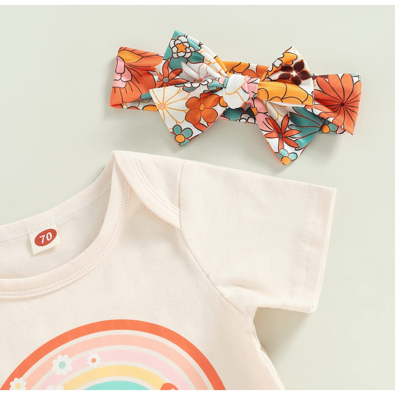 Lamuusaa Toddler Baby Girl Birthday Outfit Groovy One/Two Groovy Romper Shirts Flower Bell Bottoms Headband Boho Clothes