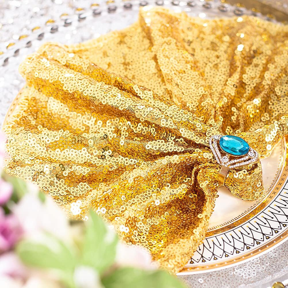 Eternal Beauty Gold Sequin Cloth Napkins 12"&quotX12""- Pack 12 For Parties  Wedding Birthday Dinner Decoration
