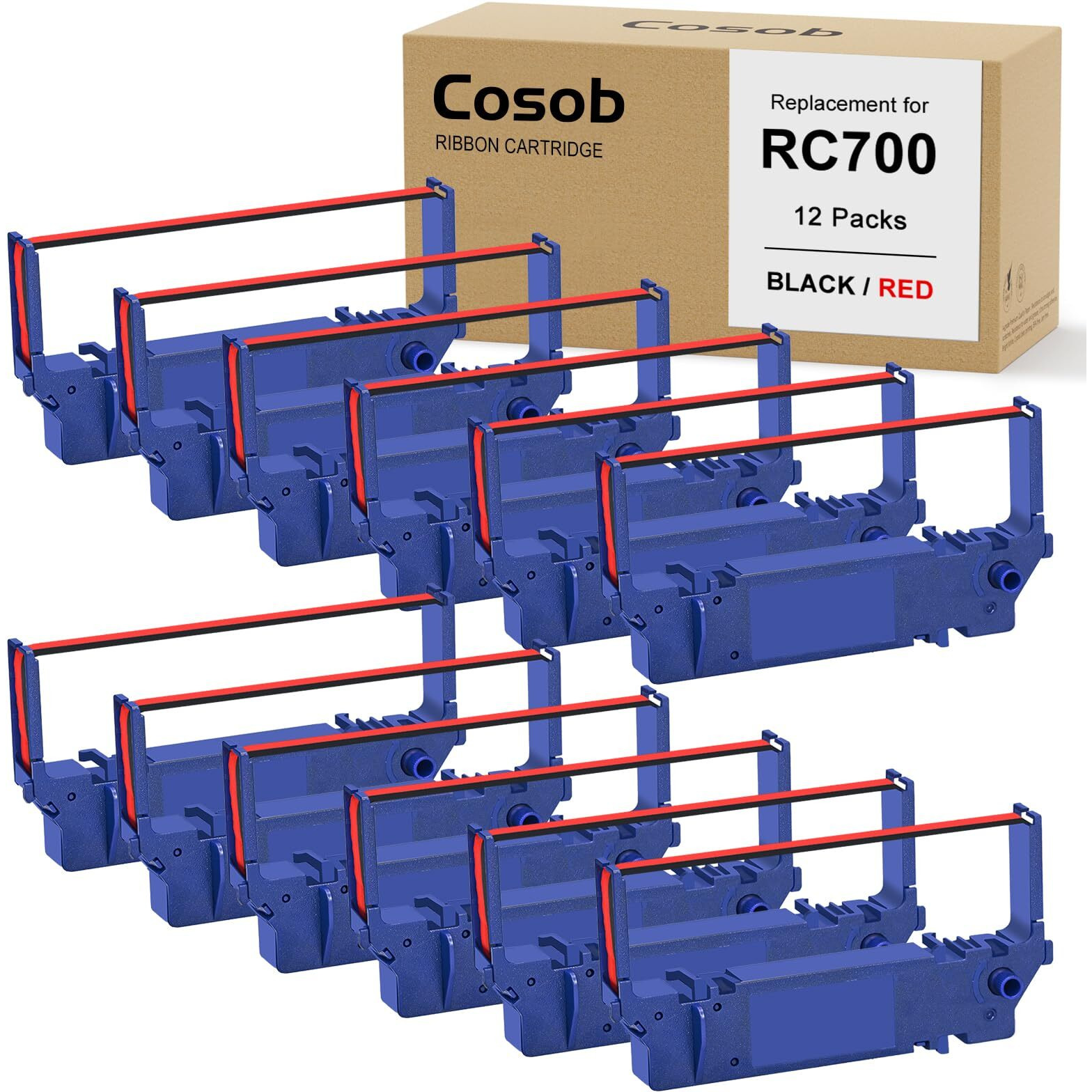 Cosob 12 Pack Compatible Ribbon Replacement For Sp700 Printer Ribbon Sp700 Sp-700 Rc700 Rc-700 Use With Star Sp700 Sp700Br Rc700Br Sp712 Sp712R Sp717 Sp742R Sp747 Sp740 Printer (Black And Red)