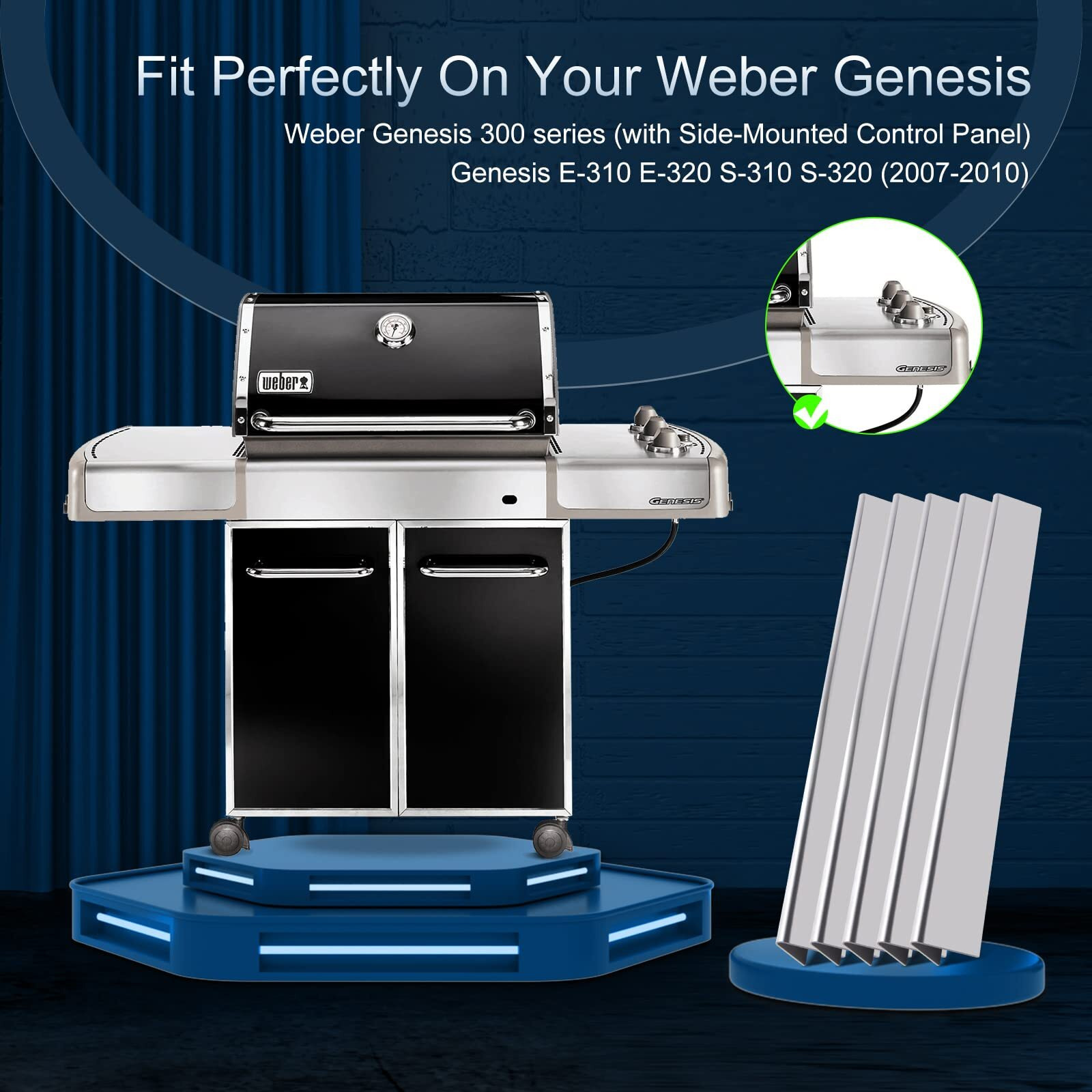 Hiorucet 24.5 Inch Weber 7540 Flavorizer Bars For Weber Genesis 300 Series E310 E320 S310 S320 With Side- Control  Grill Parts  5 Pack Stainless Steel Flavorizer Bars