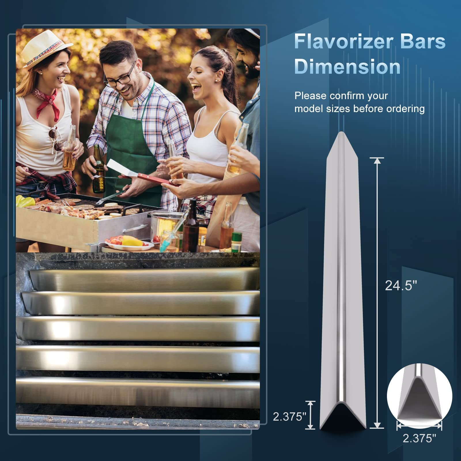 Hiorucet 24.5 Inch Weber 7540 Flavorizer Bars For Weber Genesis 300 Series E310 E320 S310 S320 With Side- Control  Grill Parts  5 Pack Stainless Steel Flavorizer Bars