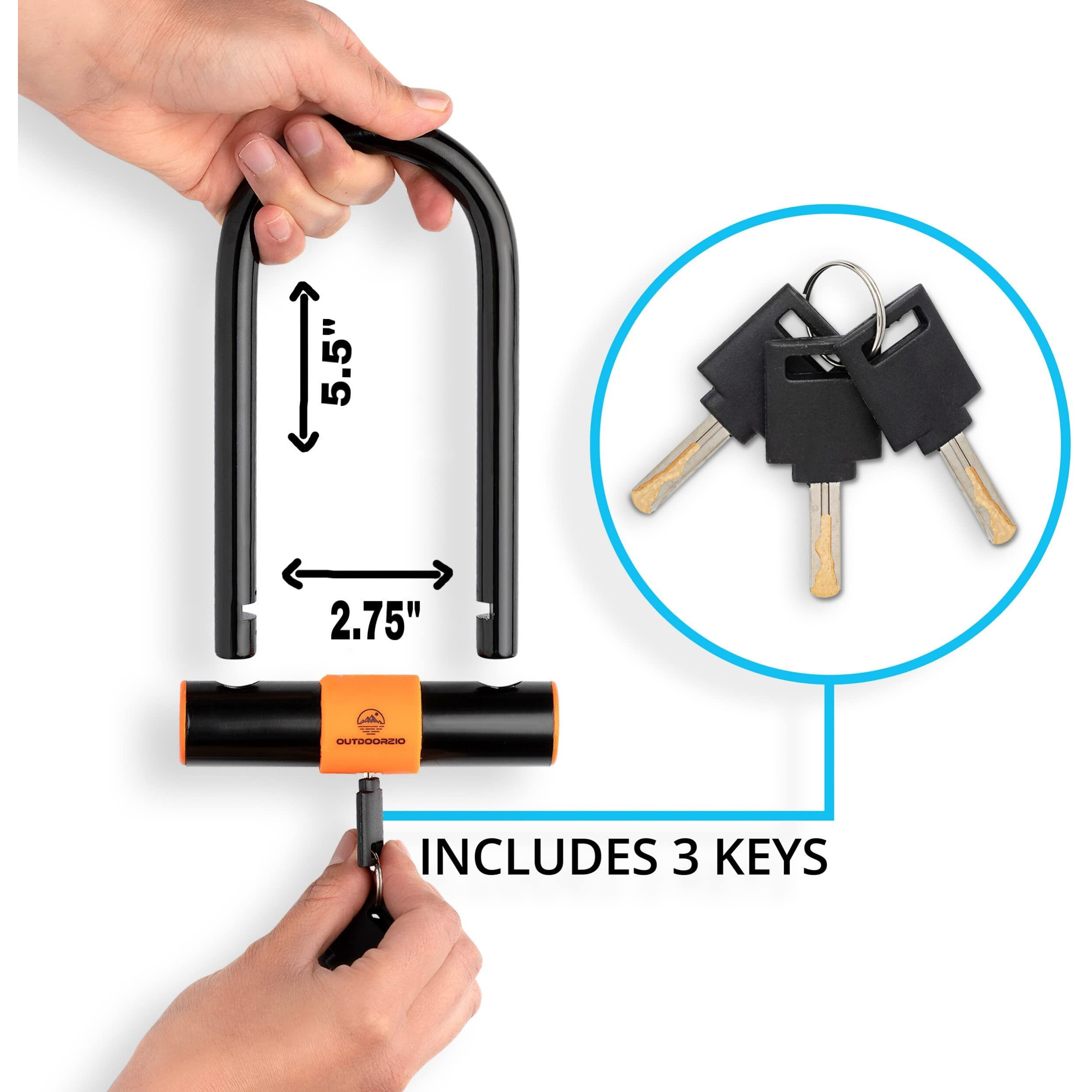 Outdoorzio Bike Lock With Cable - U Bike Lock Heavy Duty Anti Theft - Weather-Resistant  Pick-Resistant - 3 Keys Bicycle Lock With U Lock Mount - Scooter Lock  Ebike Lock - Fits Most Bikes