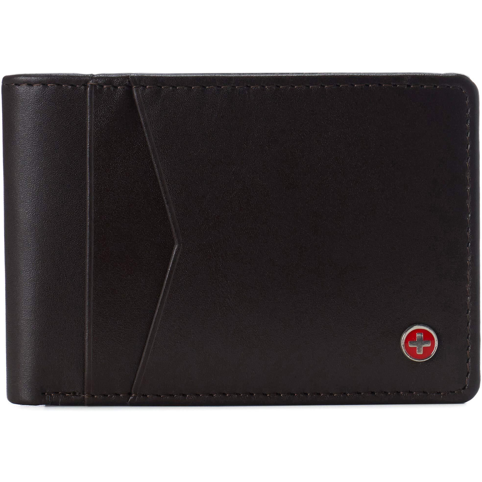 Alpine Swiss Mens Delaney Slimfold Rfid Safe Slim Bifold Wallet Smooth Leather Comes In Gift Box Brown