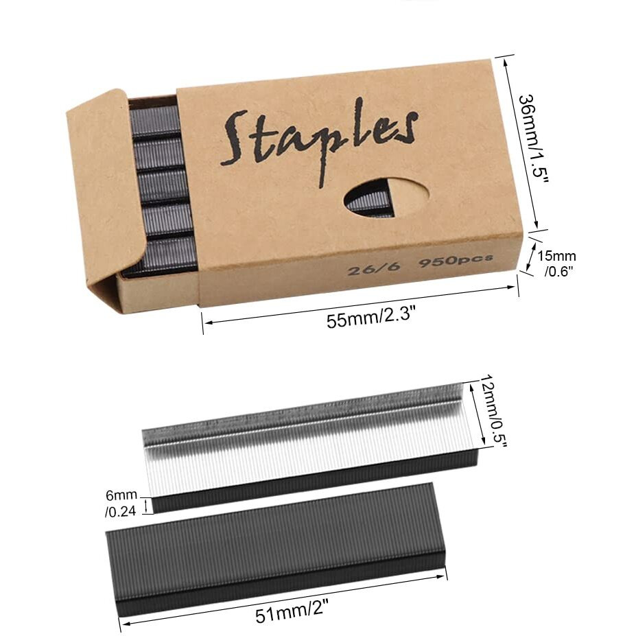 Black 26/6 Standard Staple Set 12Mm Width 950/Box 6 Boxes/Pack 5700 Count Staples For Office School Home Stapler Stapling Refills (6 Boxes Black)