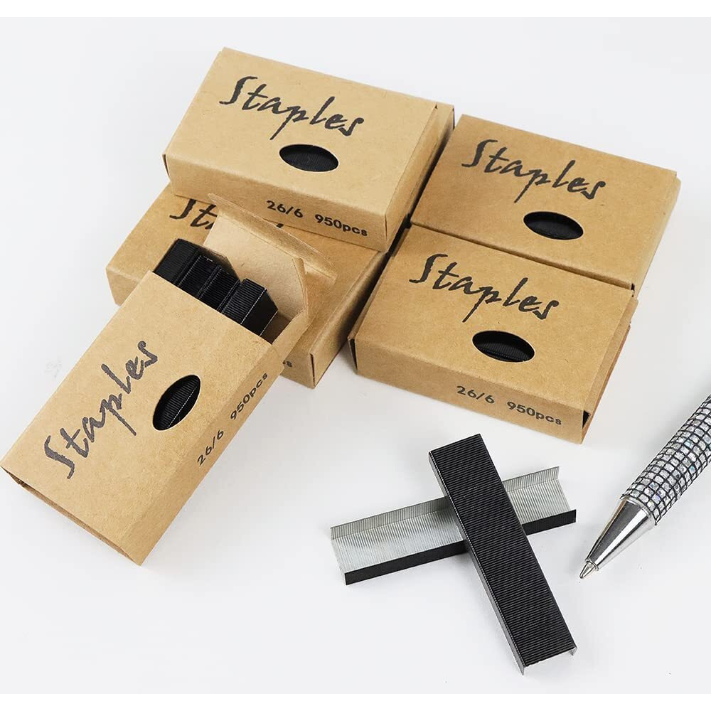 Black 26/6 Standard Staple Set 12Mm Width 950/Box 6 Boxes/Pack 5700 Count Staples For Office School Home Stapler Stapling Refills (6 Boxes Black)