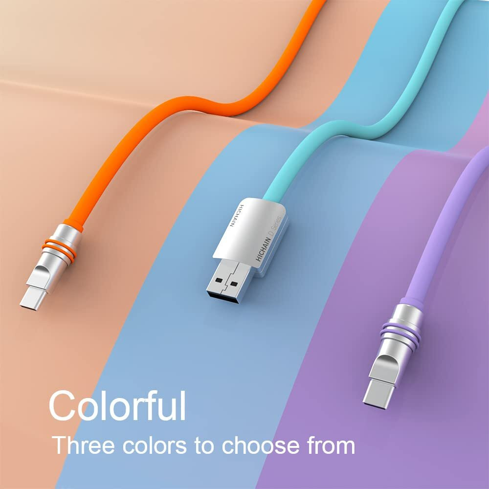 Hichain Usb C Charger Cable Orange 6.5 Ft  100W Fast Charging Usb A To Usb C Chubby Cable Type C Cord Data Transfer For Phone Samsung Galaxy Pixel Ps5 Wh-Aco6.5
