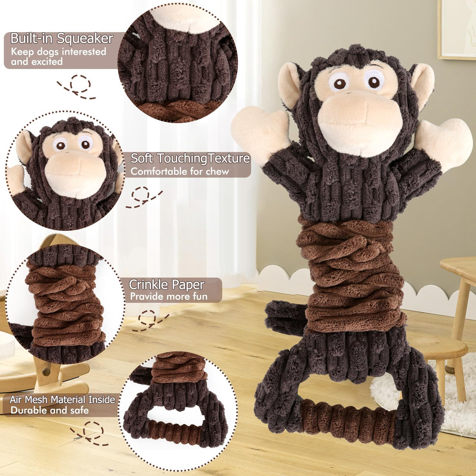 Letsmeet Dog Squeak Toys Plush Dog Toy With Crinkle Paper  Tug Of War Pull Interactive Dog Toys For Puppies  Small  Medium  Large Dogs