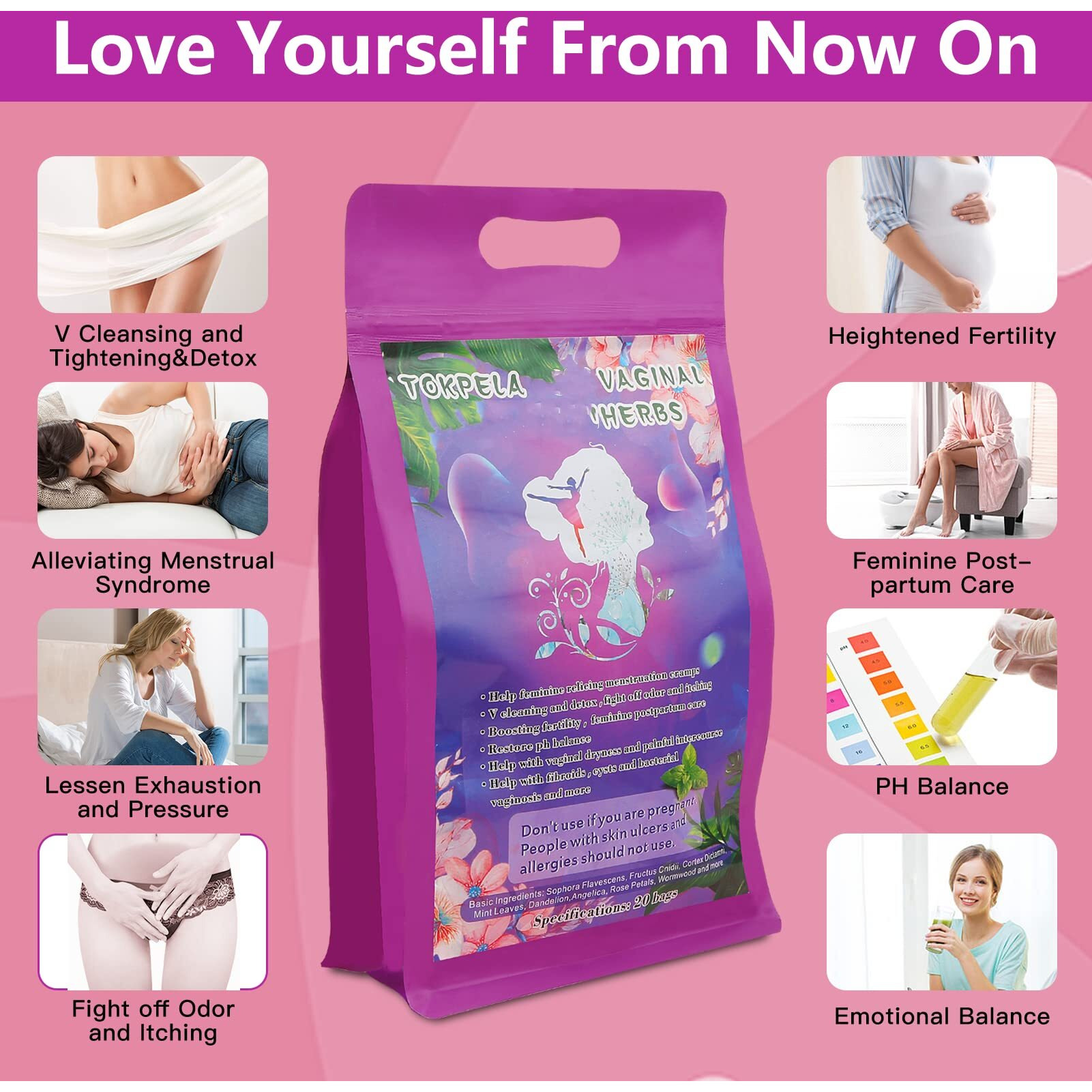 Tokpela Yoni Herbs For Cleansing And Tightening 100% Organic V Steaming Herbs(Filter Bag Packaging)  Yoni Kit  V Steam Herbs Tone & Rejuvenate For Women - V Cleansing Ph Balance(20 Steams)