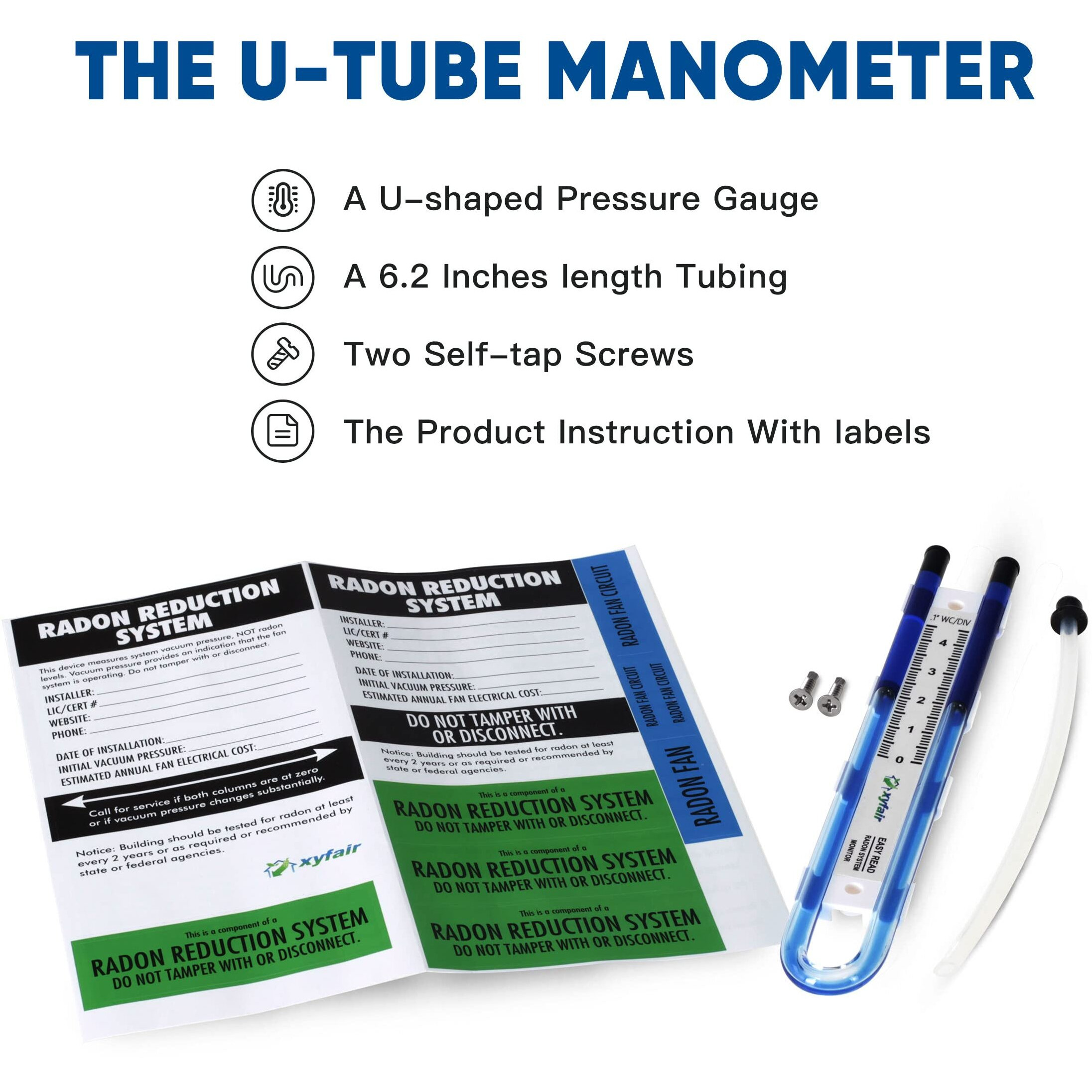 Xyf Air Easy Read Manometer | U-Tube Air Pressure Indicator (Blue)