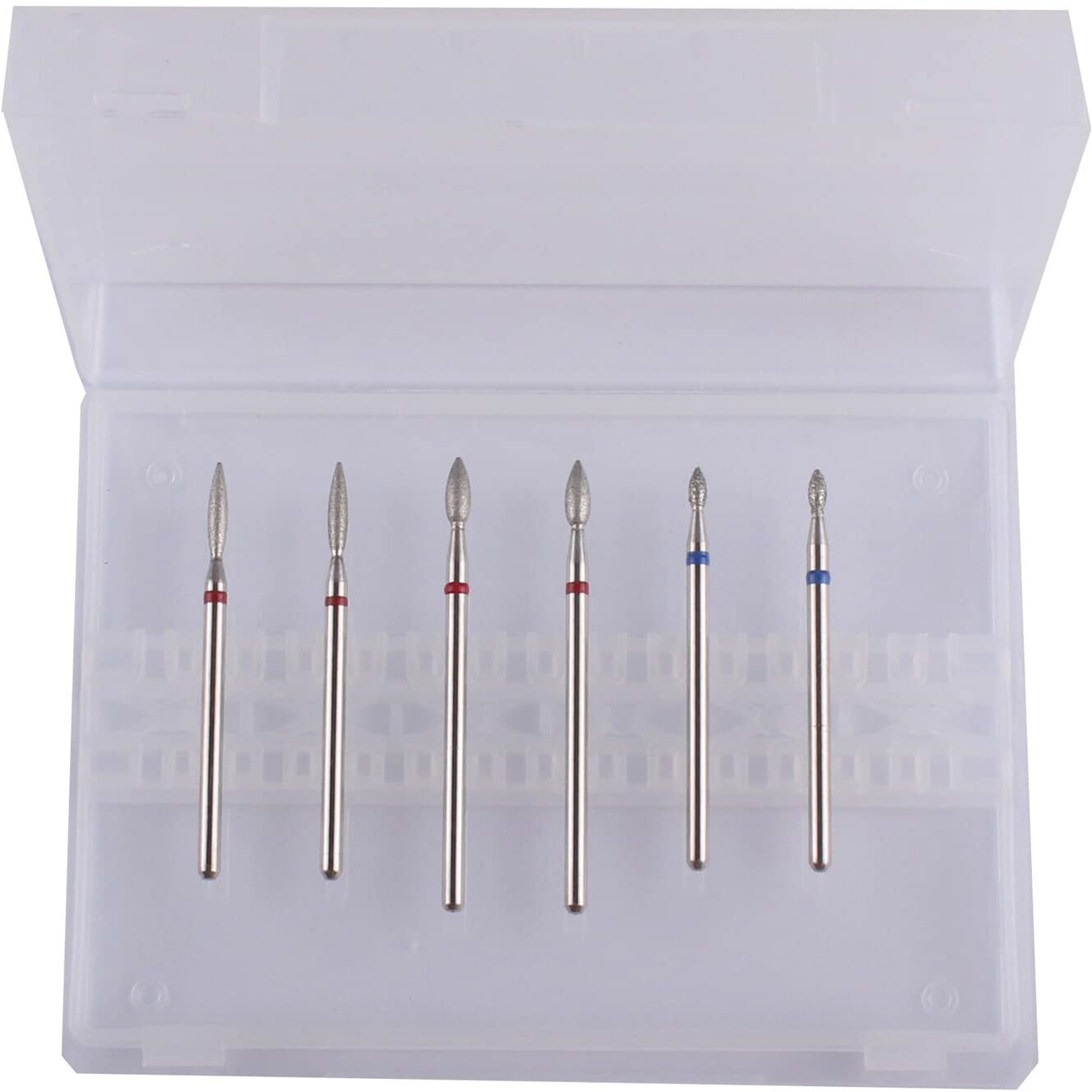Mzcmsl 6Pcs Cuticle Drill Bits With Case  Pro Diamond Flame Bit For Russian Manicure 3/32 Shank Efile Bit Set