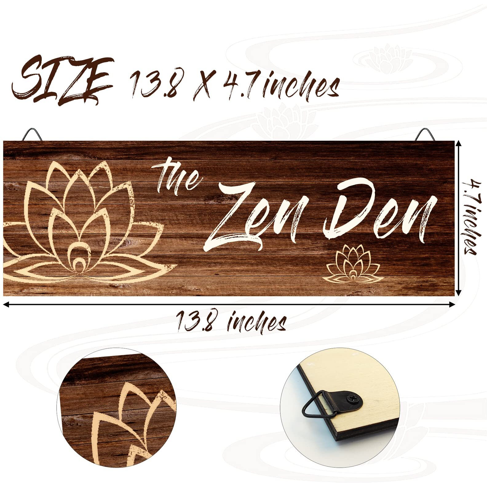 The Zen Den Wooden Wall Sign  13.7 X 4.7 Inches Hippie Room Decoration With Hooks  Hanging Meditation Accessories Decor For Chakra  Spiritual Room Accents