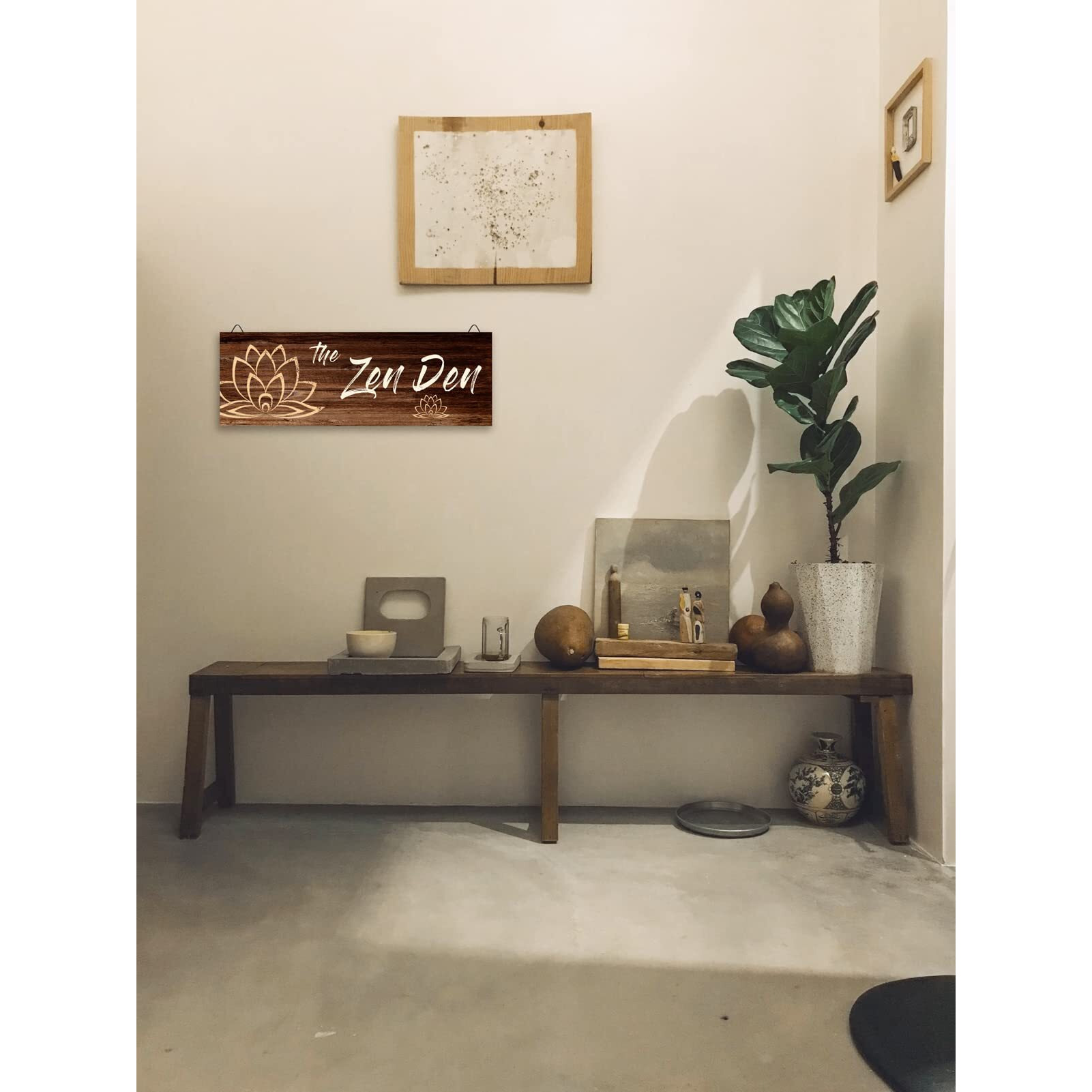 The Zen Den Wooden Wall Sign  13.7 X 4.7 Inches Hippie Room Decoration With Hooks  Hanging Meditation Accessories Decor For Chakra  Spiritual Room Accents