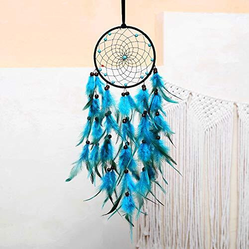 Crosszen Handmade Dream Catcher  Natural Feather Dream Catchers Mobile Wall Decor  Dreamcatchers Gift For Girls Kids Women Decorations Home Ornament(Blue)