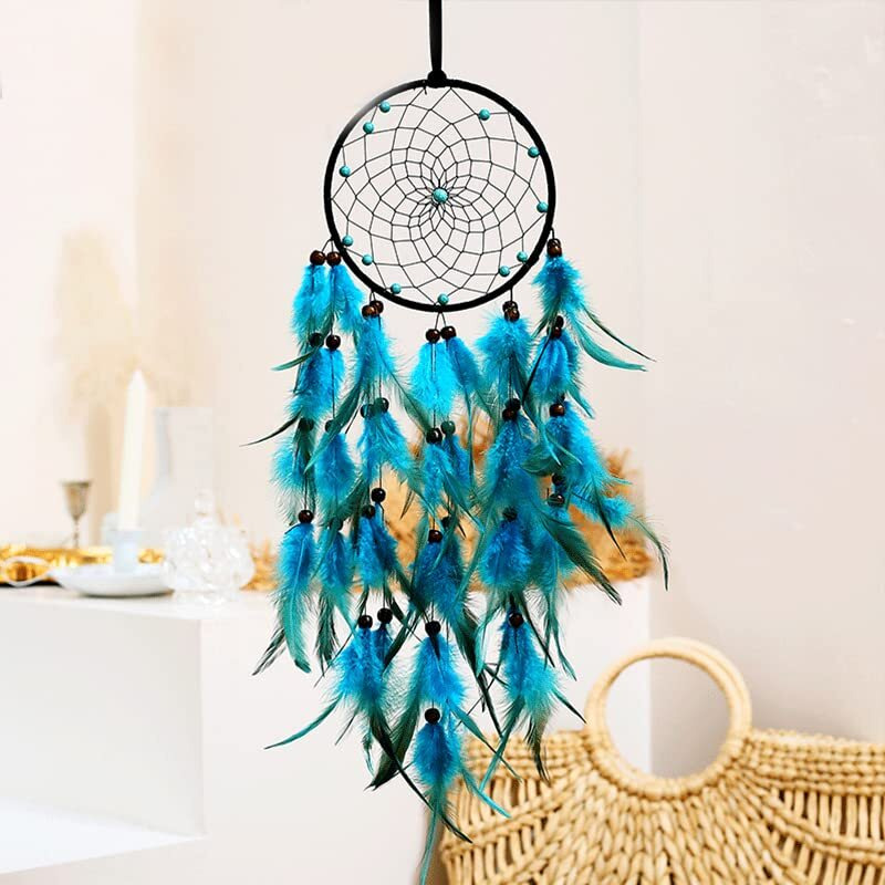 Crosszen Handmade Dream Catcher  Natural Feather Dream Catchers Mobile Wall Decor  Dreamcatchers Gift For Girls Kids Women Decorations Home Ornament(Blue)