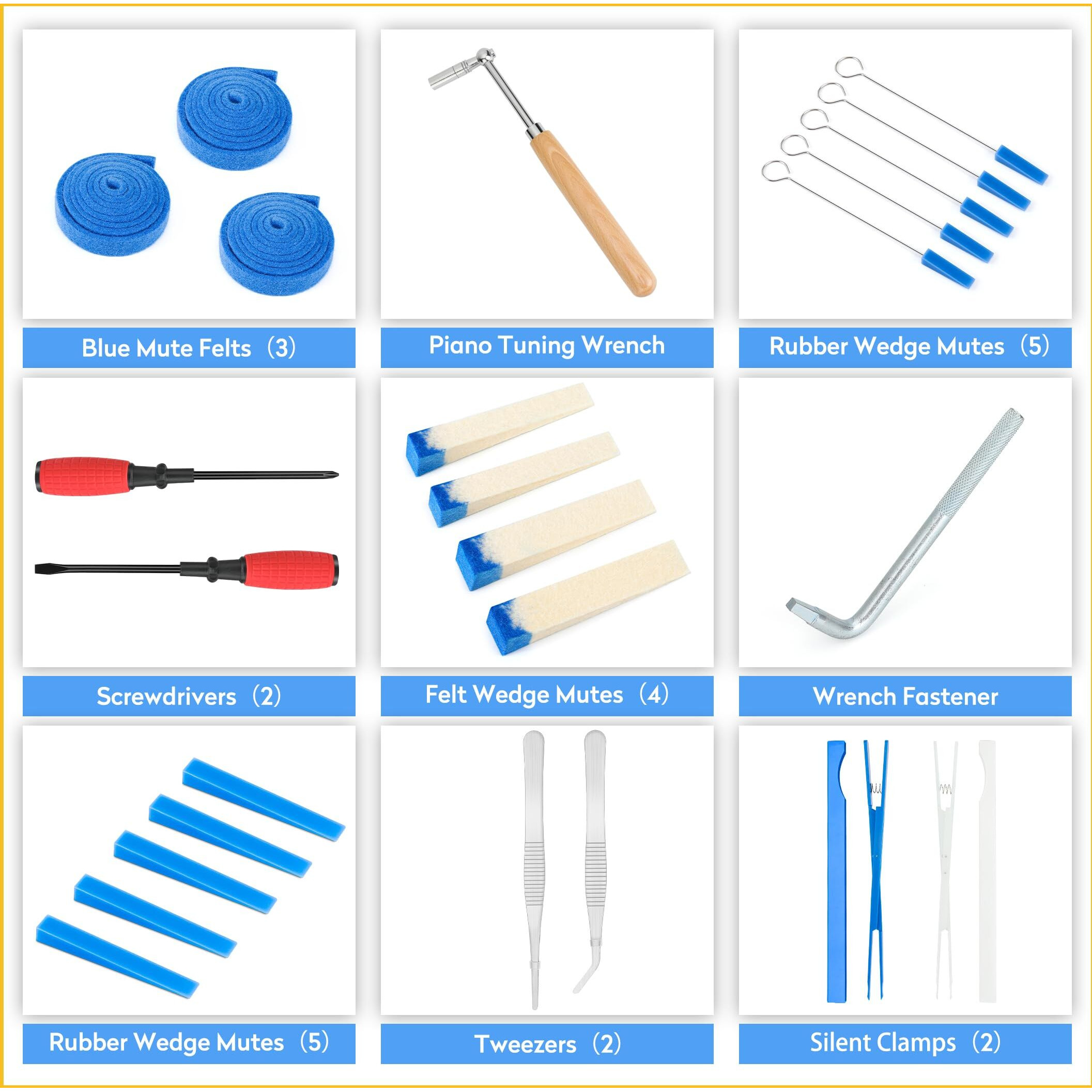 Conchacielo Professional Piano Tuning Kit Universal Piano Tuning Tools Kit Set With Portable Case Tuning Wrench  Wrench Fastener  Tuning Mute. For Tuning Beginner  Professional Tuner (Pro Set)