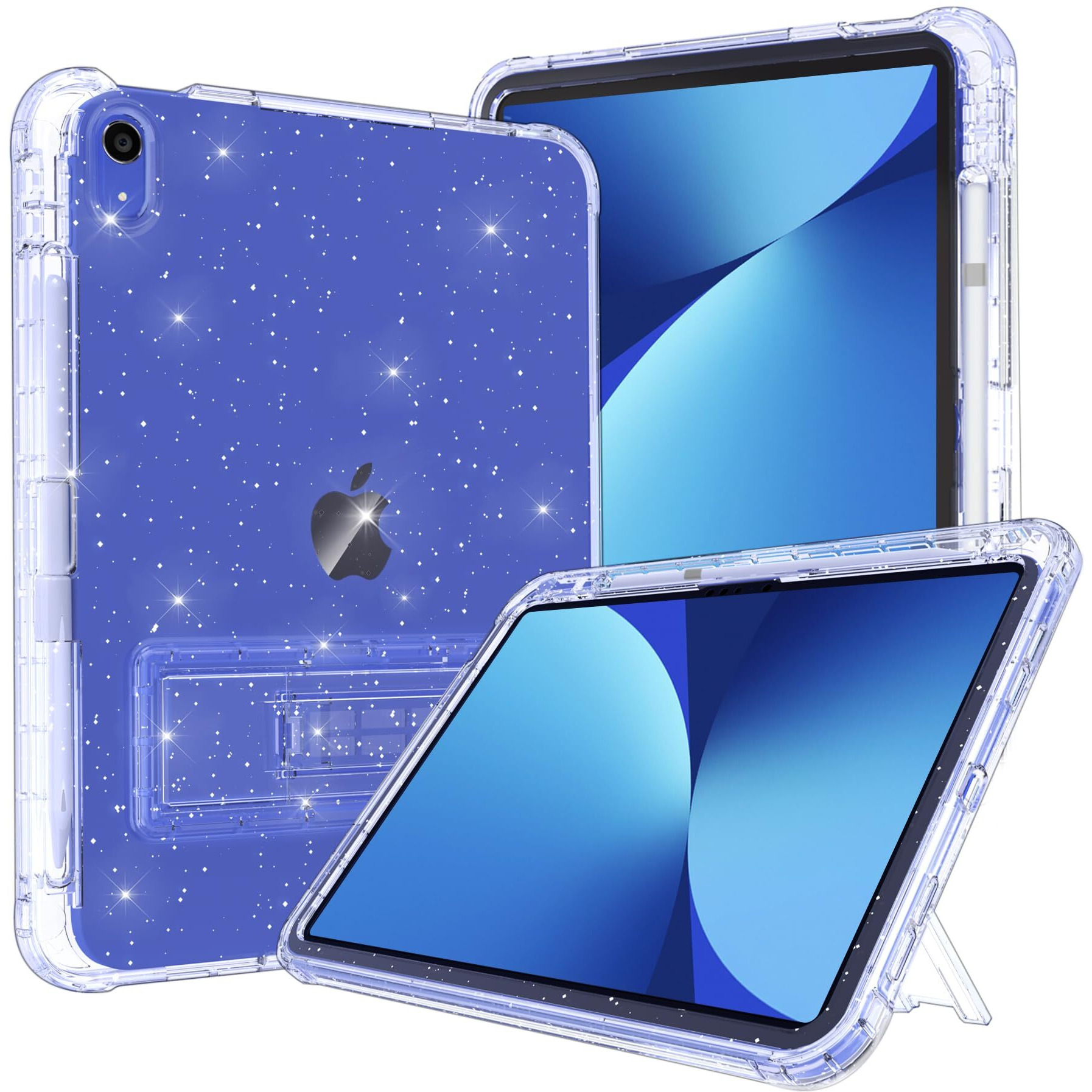 Rantice Ipad 10Th Generation Case  Pencil Holder & Kickstand - Slim  Glittery And Shockproof Bumper For Women And Girls  Clear Glitter