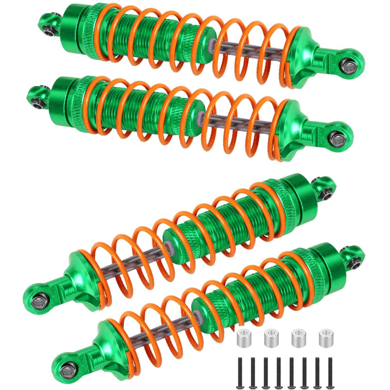 4Pcs All Aluminum Front Rear Rc Shocks Upgrade Parts For 1/10 Slash 4X4 Rustler 4X4 Stampede 4X4 Hoss 4X4  Arrcat Big Bore Rc Shock Absorber Hops Up Replace 5862 Green