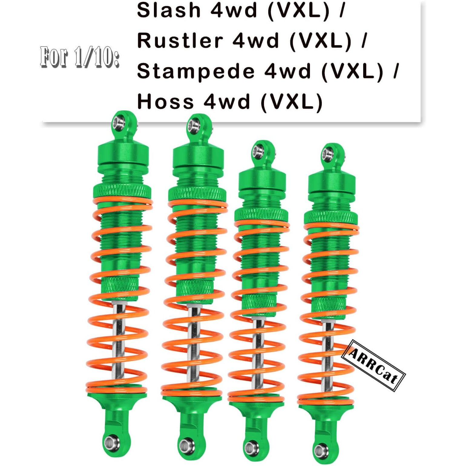 4Pcs All Aluminum Front Rear Rc Shocks Upgrade Parts For 1/10 Slash 4X4 Rustler 4X4 Stampede 4X4 Hoss 4X4  Arrcat Big Bore Rc Shock Absorber Hops Up Replace 5862 Green