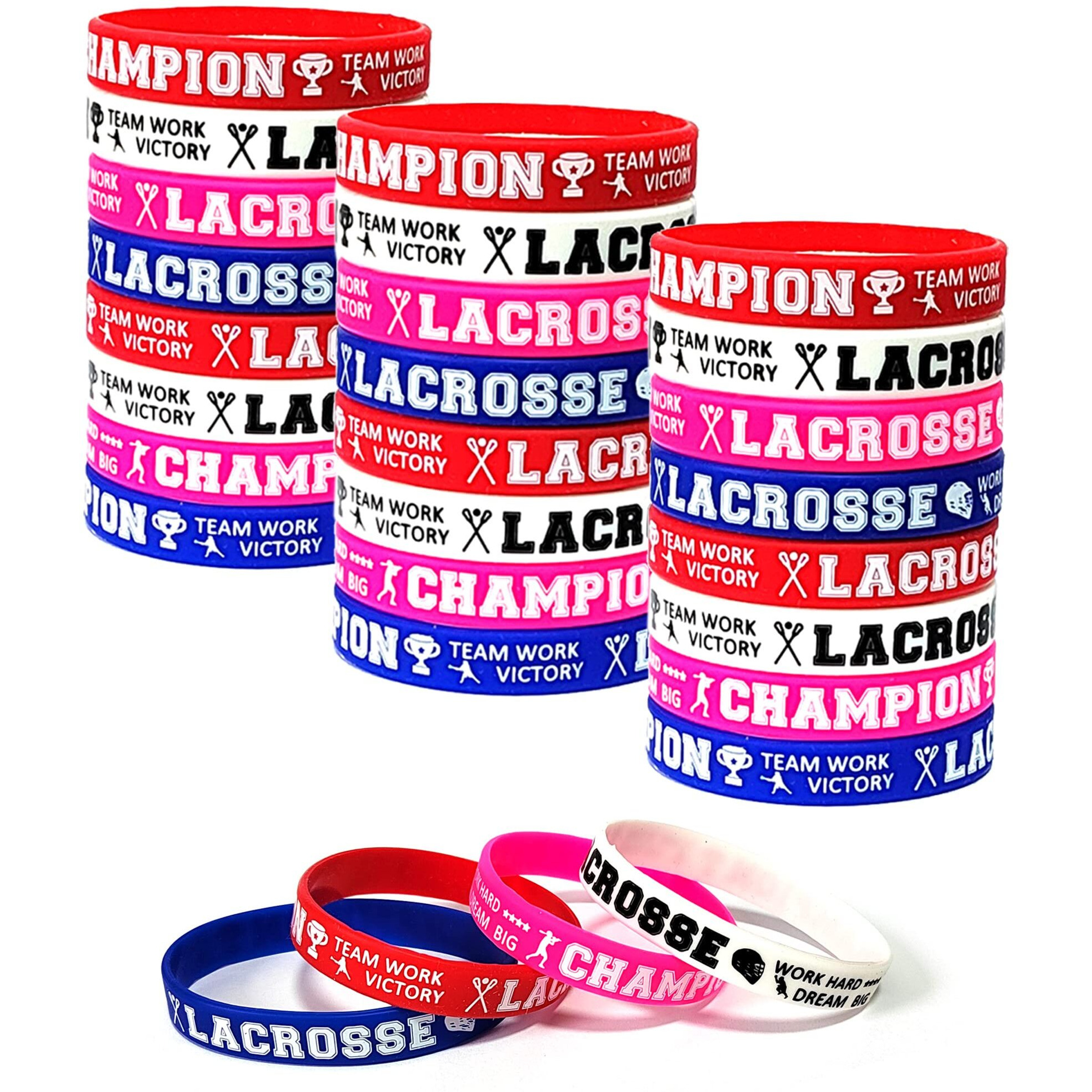 Oringaga 24Pcs Lacrosse Silicone Wristband/Bracelets-Lax Party Favors And Supplies-Motivational Sports Prize Goalie Helmet - Players/Carnival/Events