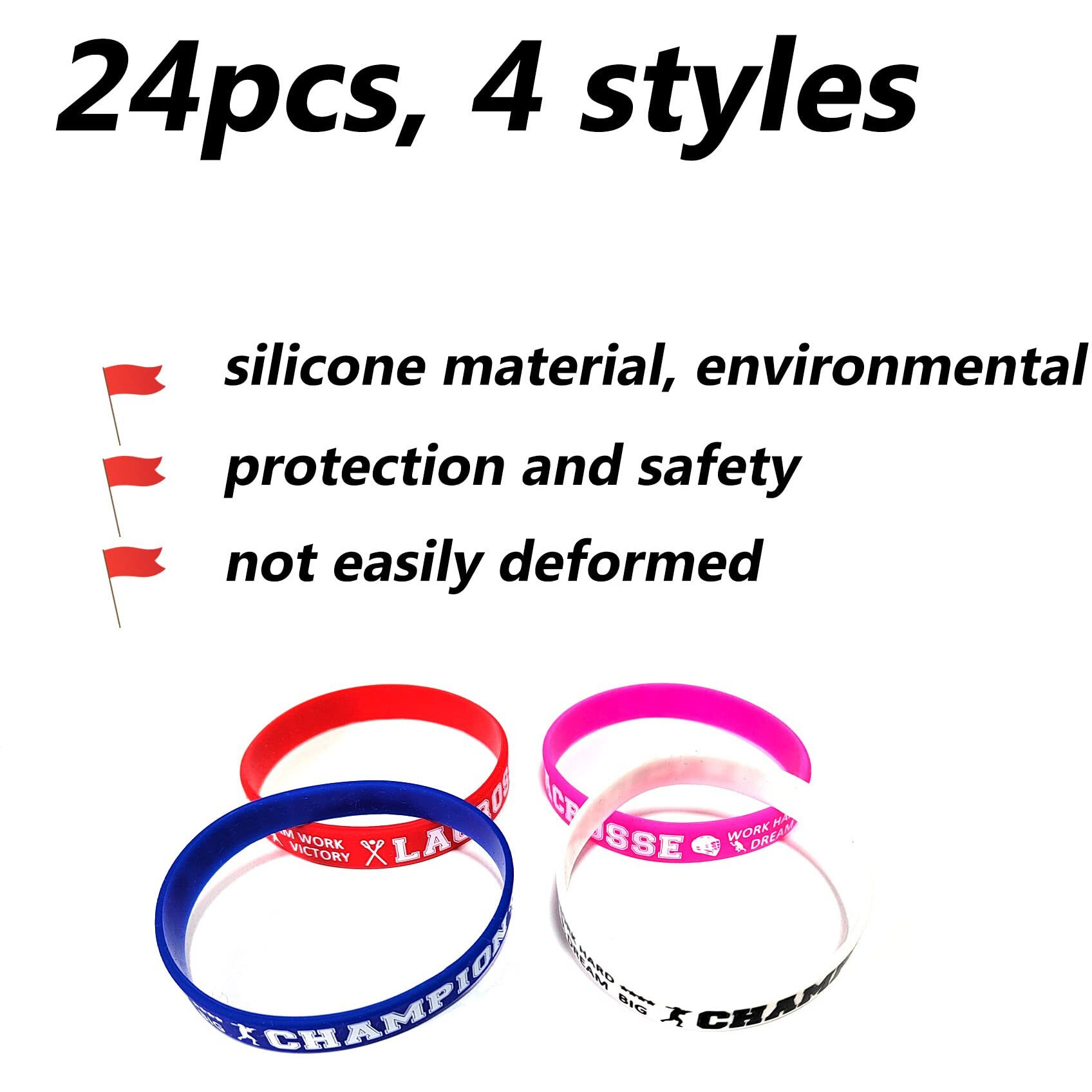 Oringaga 24Pcs Lacrosse Silicone Wristband/Bracelets-Lax Party Favors And Supplies-Motivational Sports Prize Goalie Helmet - Players/Carnival/Events
