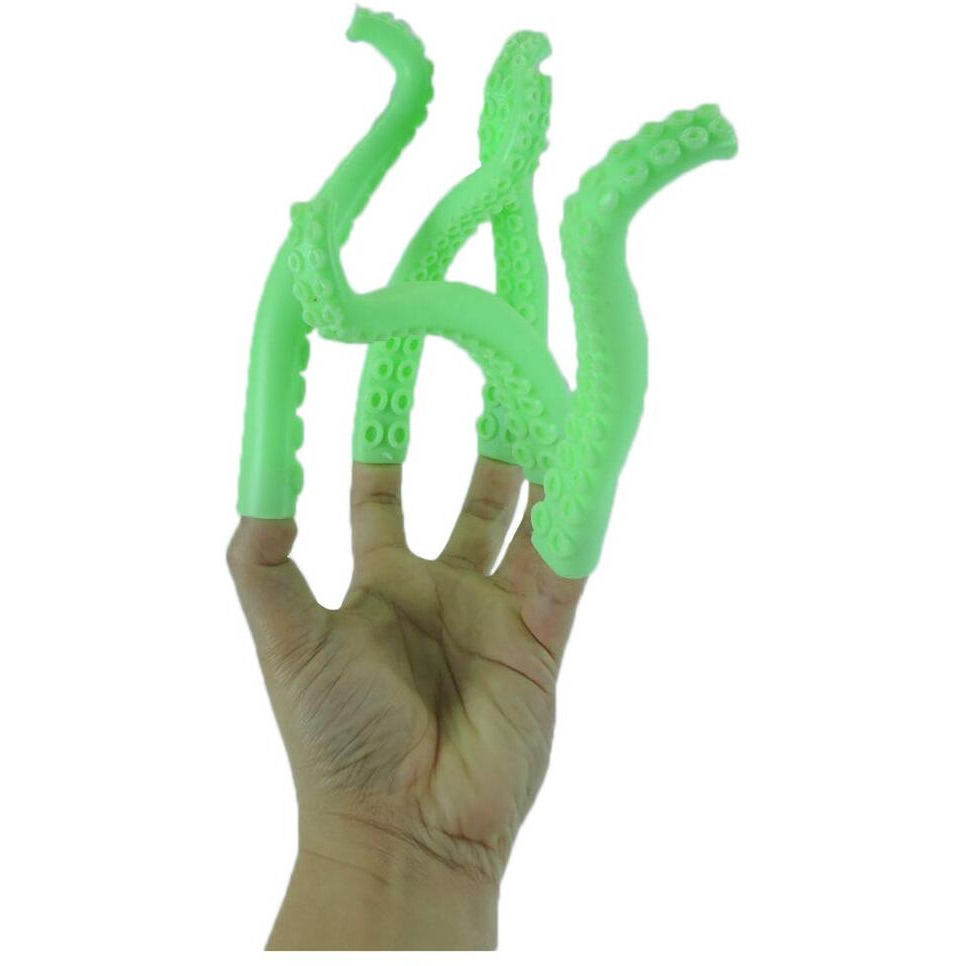 5 Silicone Finger Tentacle Puppets Green