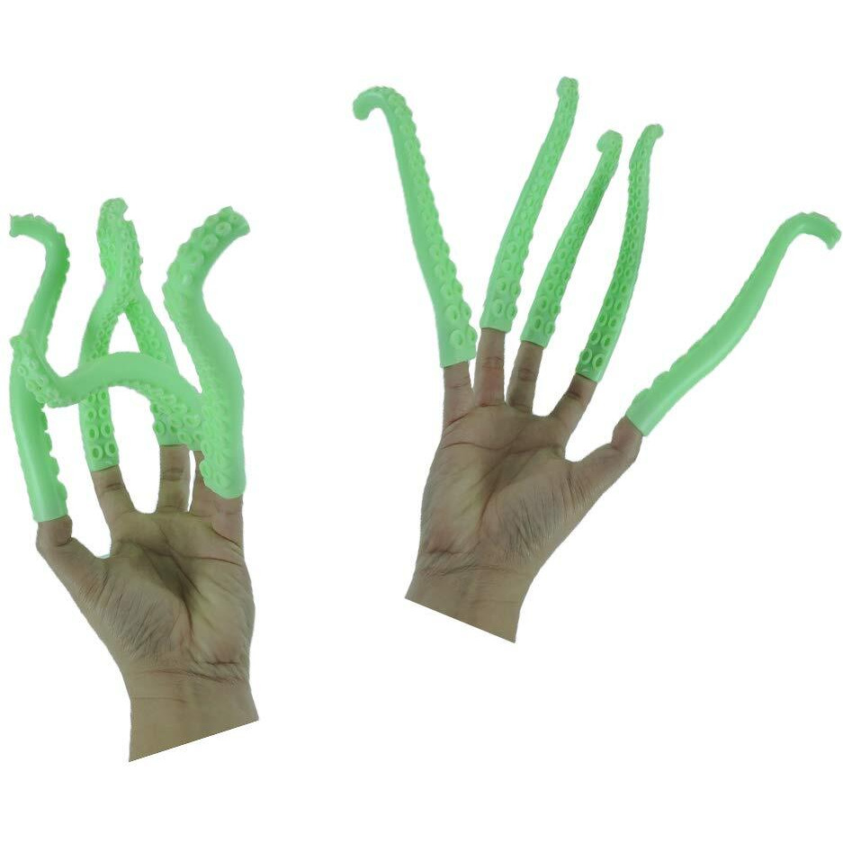 5 Silicone Finger Tentacle Puppets Green