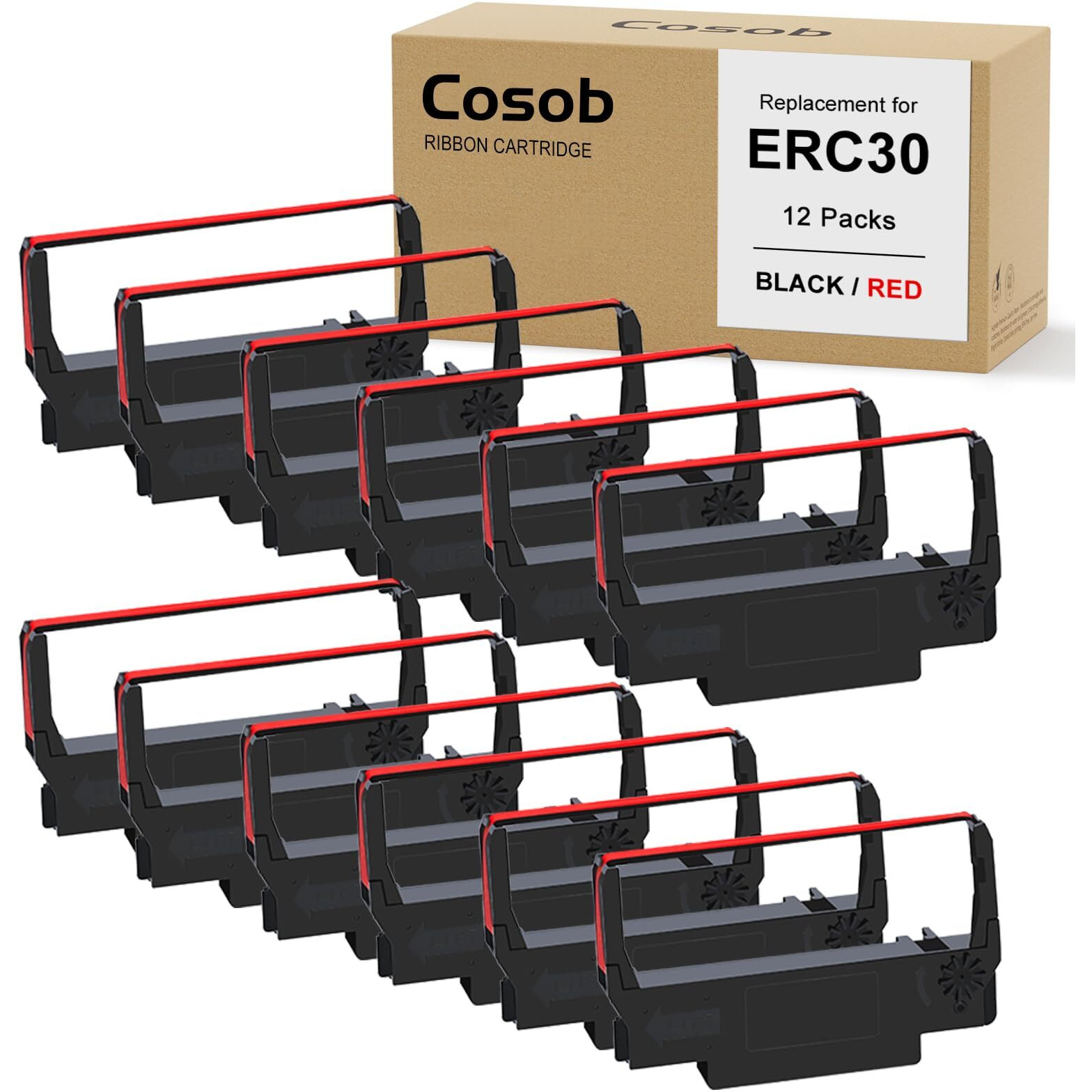 Cosob 12 Pack Erc30 Erc30 Black And Red Erc-30 Erc30/34/38 Ribbon Compatible With Epson Tm-U220 M188B Erc30 Erc34 Erc38 Nk506 Printer