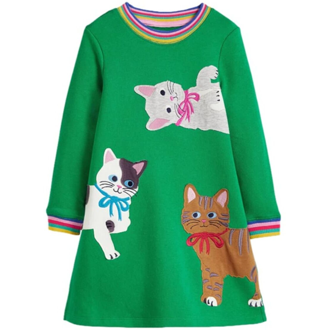 Toddler Girls Dress Baby Cute Cat Dresses Cotton Round Neck Long Sleeve Dress Spring Fall Winter Casual Clothes 4T