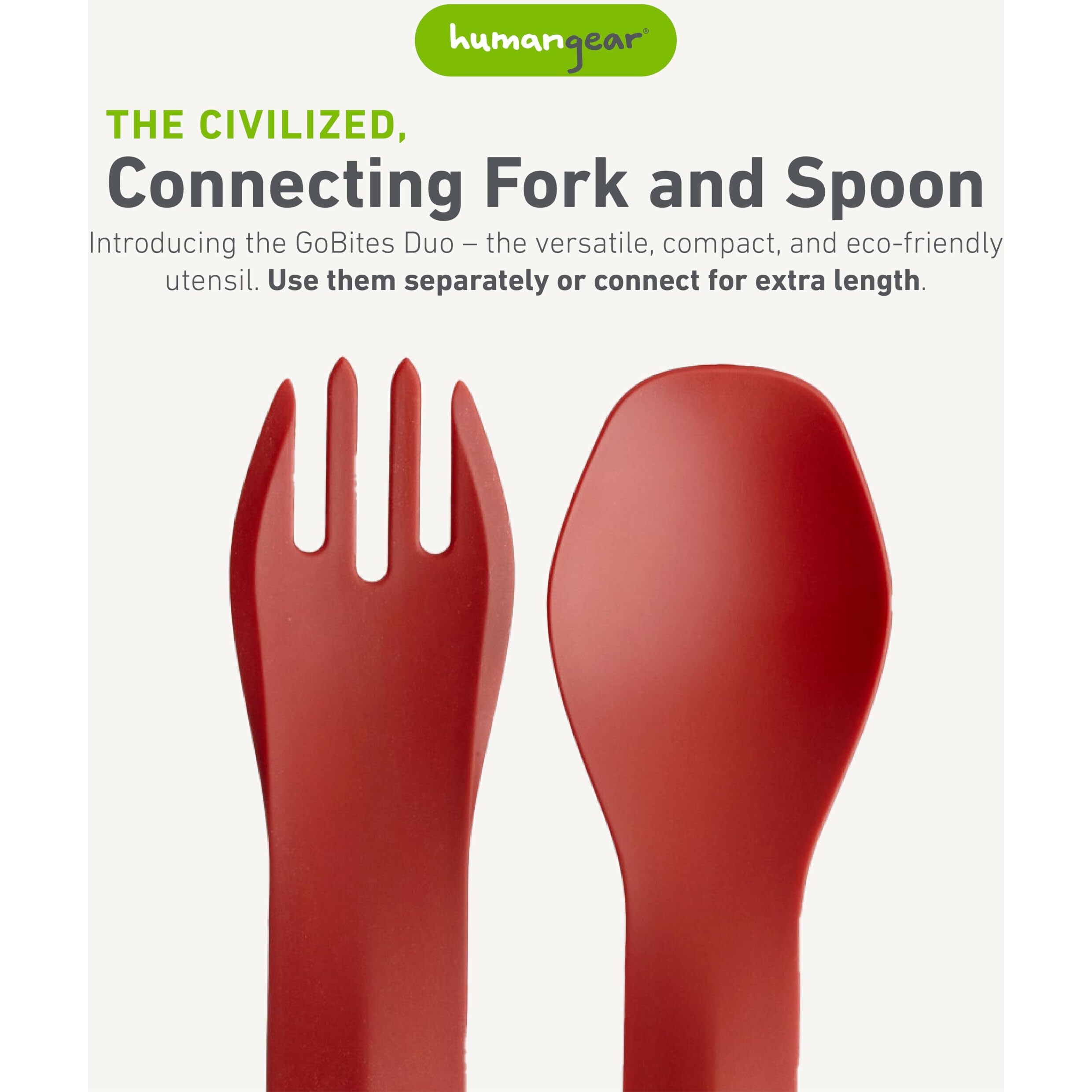 Humangear Gobites Duo | Travel & Camping Utensils | Portable & Convertible Dining Ware | Multi-Functional Spork  Red