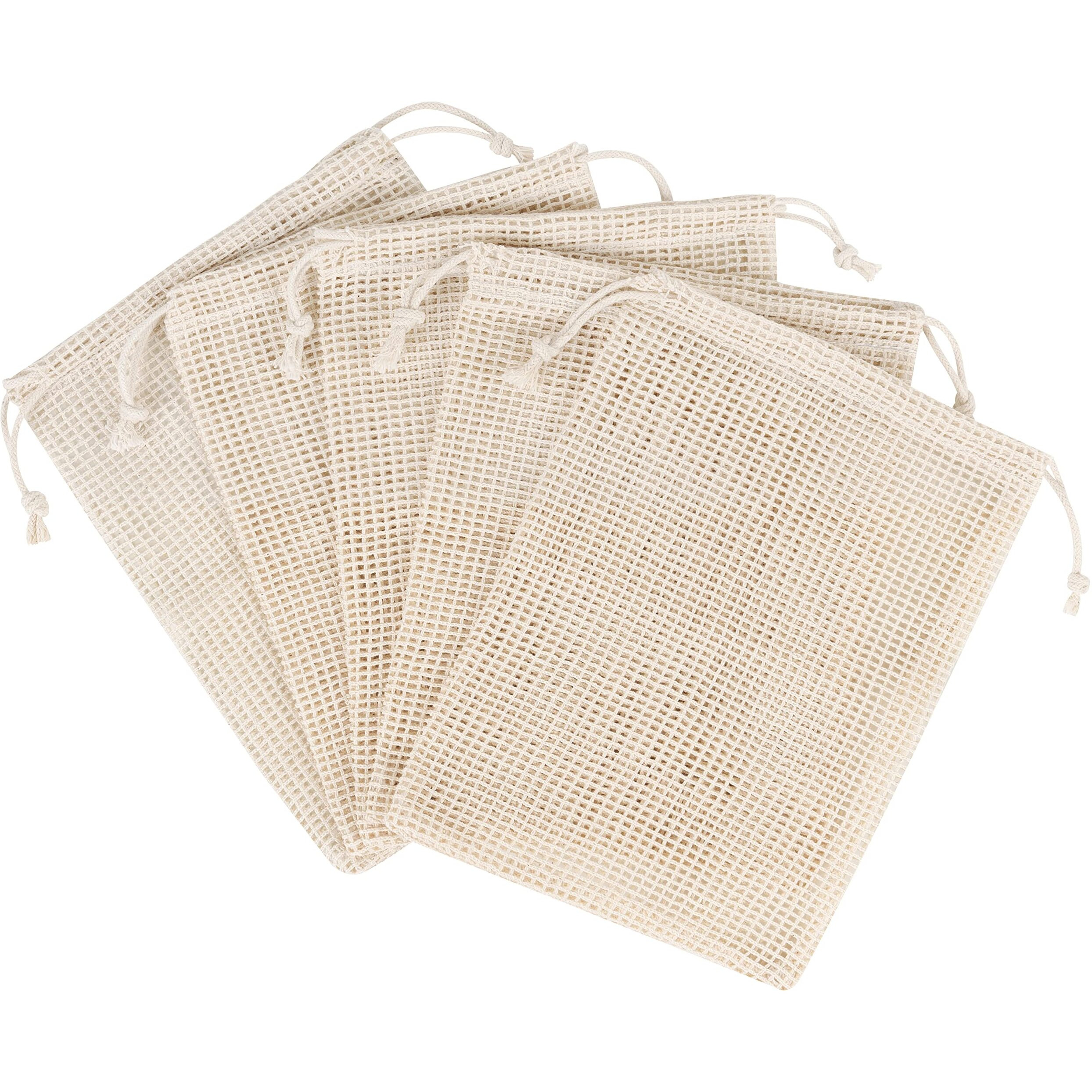 Palterwear 100 Percent Natural Cotton Double Drawstring Mesh Bag For Herbs  Nuts  Spices (5 X 7 Inch - Set Of 5)