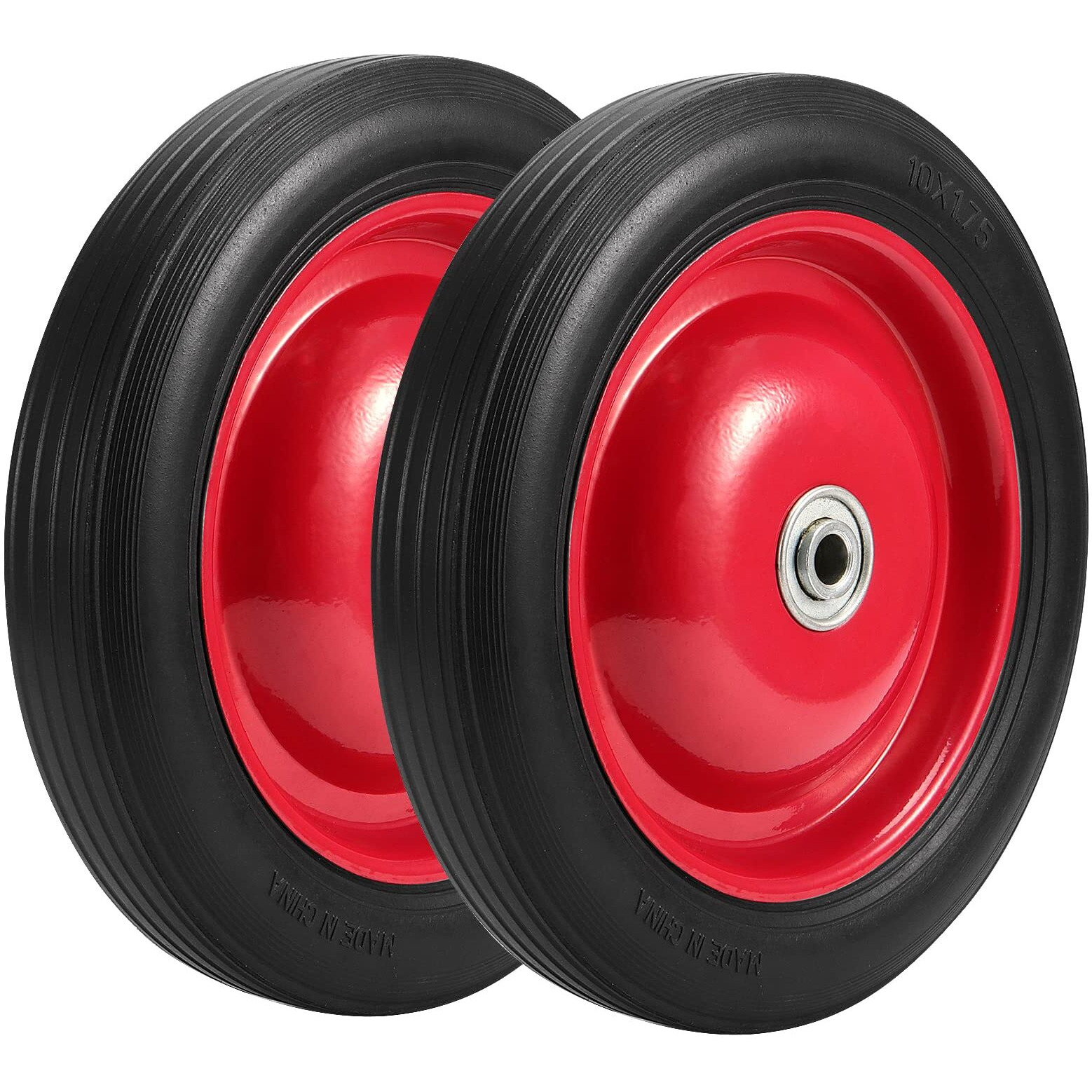 Pingeui 2 Pcs 10 Inches Semi-Pneumatic Rubber Tire  Flat Free Solid Rubber Tires  Garden Cart Replacement Wheels  1/2-Inch Axle Hole  265 Lbs Max Load-Bearing Capacity