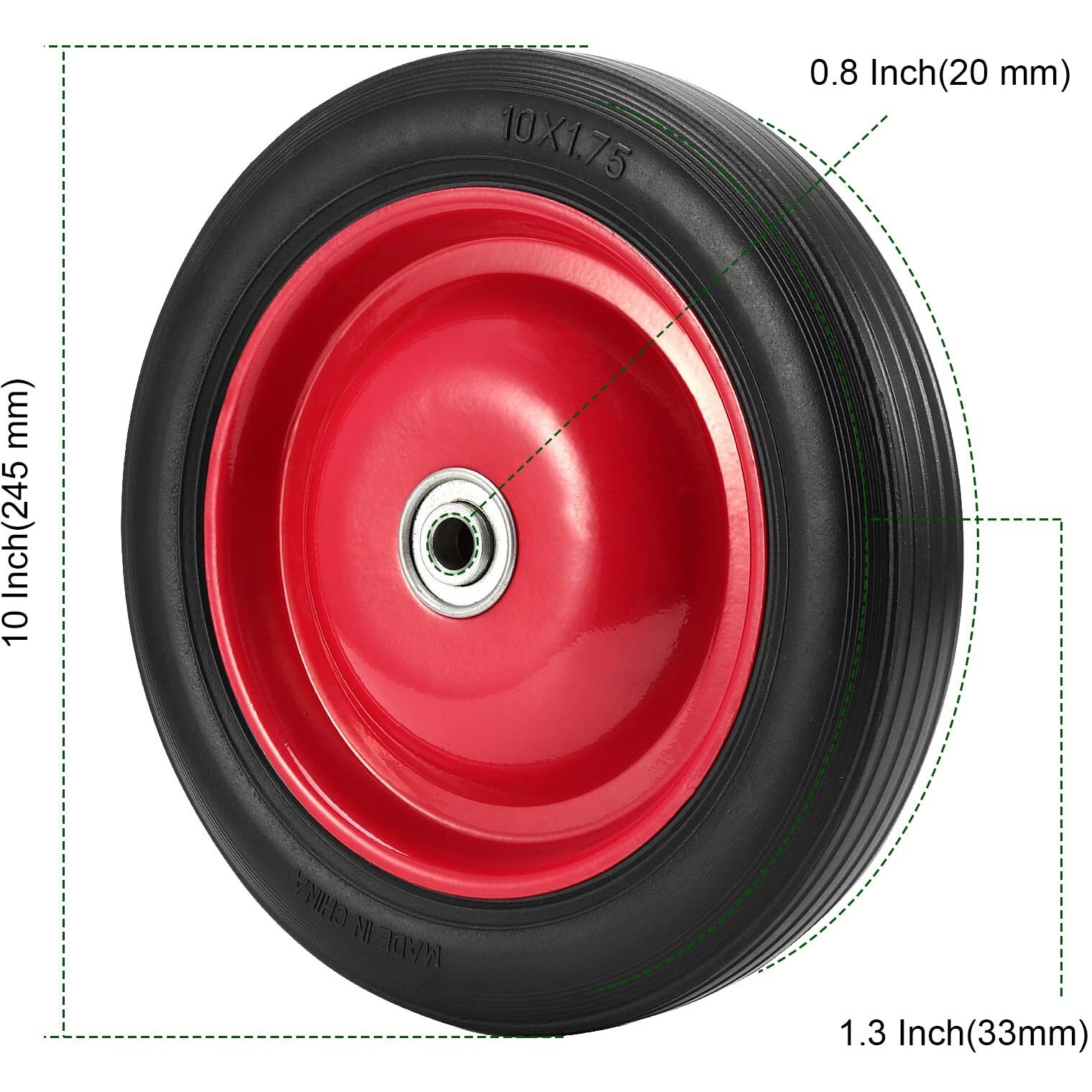 Pingeui 2 Pcs 10 Inches Semi-Pneumatic Rubber Tire  Flat Free Solid Rubber Tires  Garden Cart Replacement Wheels  1/2-Inch Axle Hole  265 Lbs Max Load-Bearing Capacity