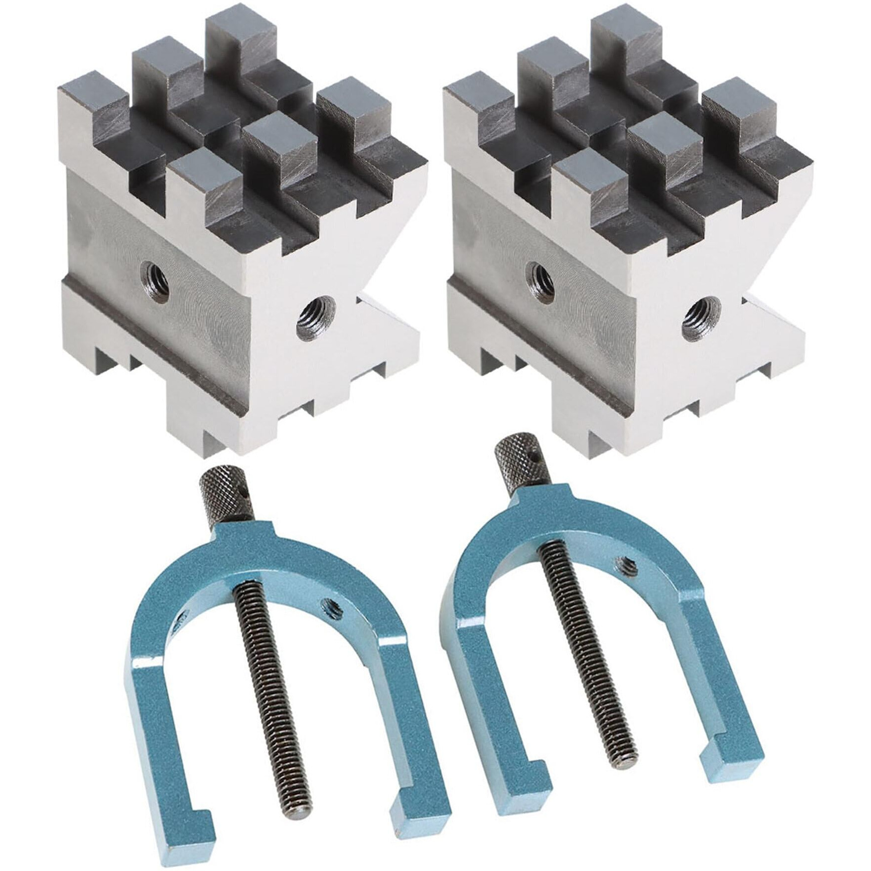 Waltyotur V Block Set With Clamp Hardened Steel 90 Degree Angle Precision V Block Set 2-3/8 X 2-3/4 X 2 Multi-Use Gauge Gage Machinist Tool With Box