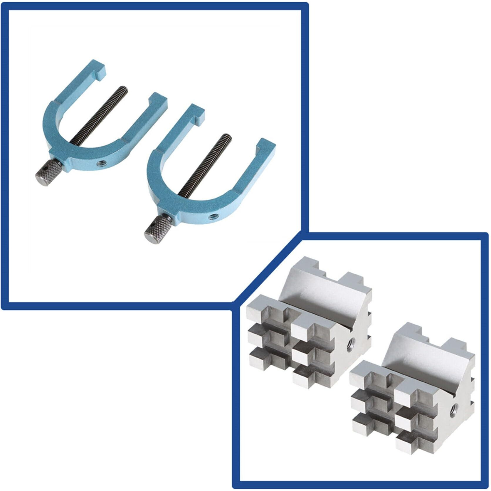 Waltyotur V Block Set With Clamp Hardened Steel 90 Degree Angle Precision V Block Set 2-3/8 X 2-3/4 X 2 Multi-Use Gauge Gage Machinist Tool With Box