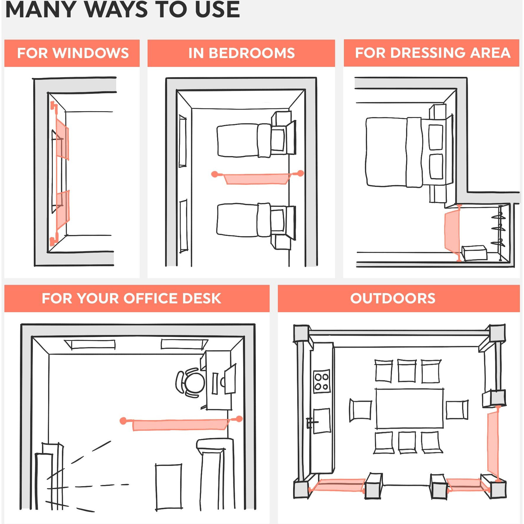 Wire Curtain Hanging System - 16Ft Stainless Steel Room Divider Rod | Willow & Eva