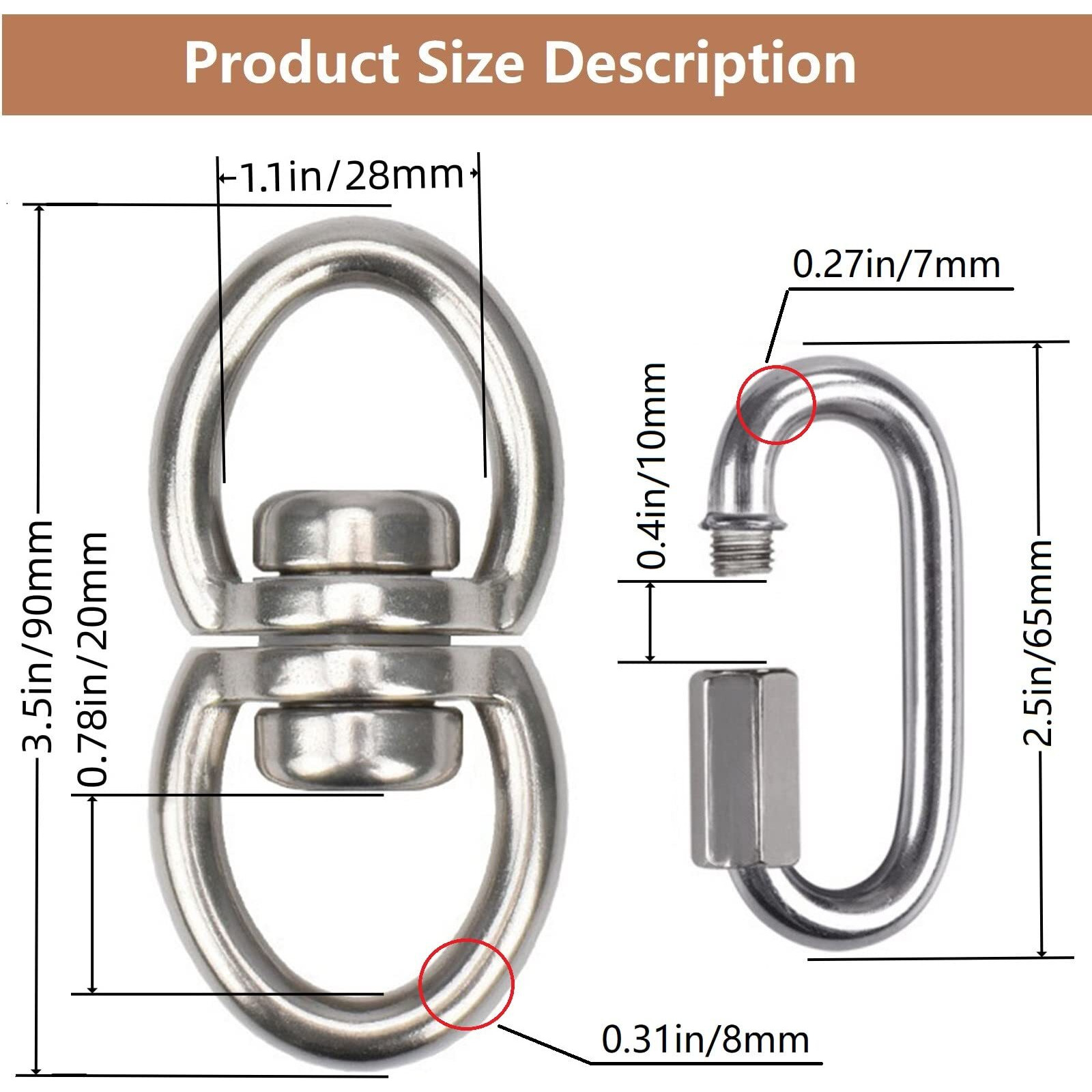 Wwffen Swing Swivel Hanger Breaking Strength 360 Rotator For Tree Swing  Hammock Chair  Climbing Rope  Yoga  Kids Swing Swivel 1500Lb Capacity