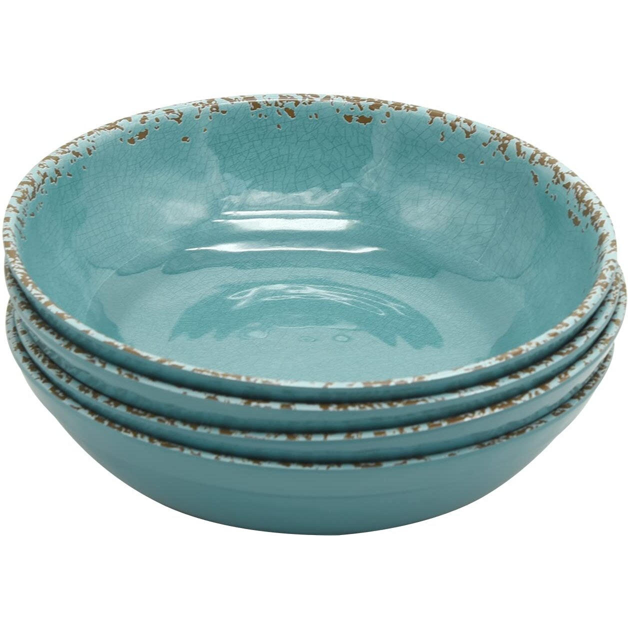 Lok-Osemile Gourmet Art Crackle 9"" Melamine Salad And Pasta Bowls -Aquamarine Blue 45 Ounce Set Of 4
