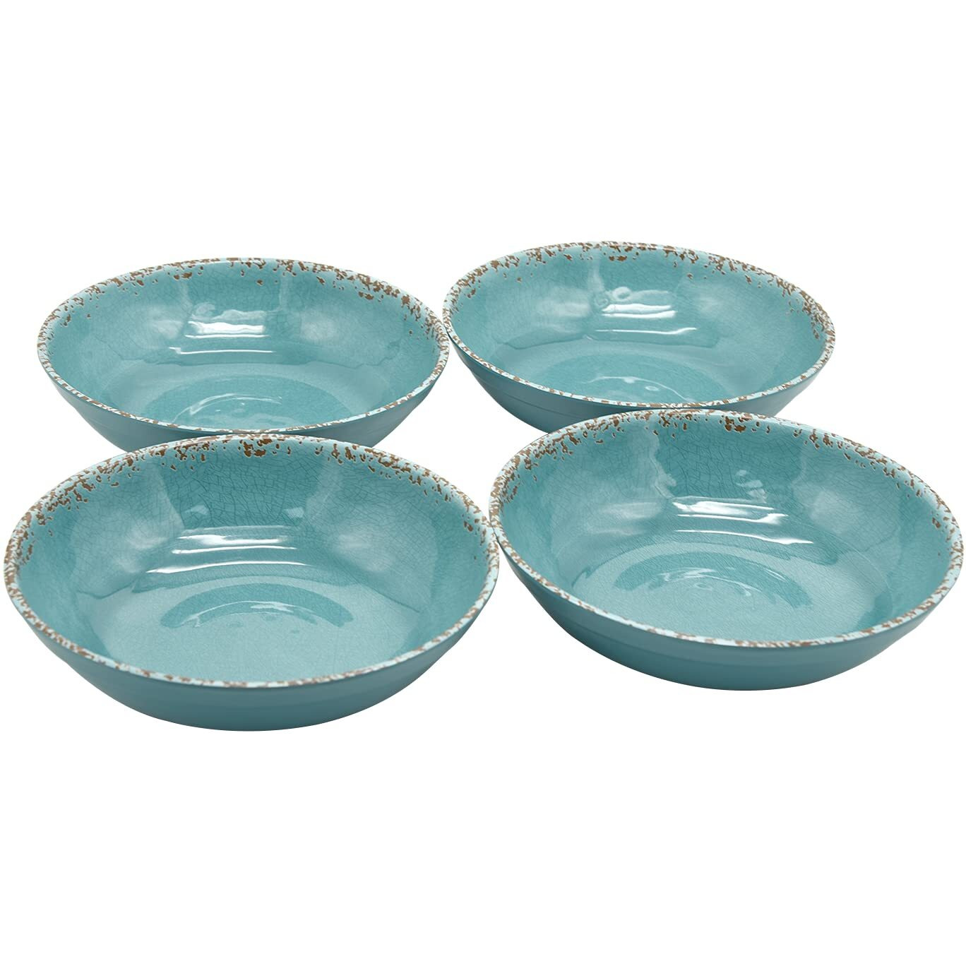 Lok-Osemile Gourmet Art Crackle 9"" Melamine Salad And Pasta Bowls -Aquamarine Blue 45 Ounce Set Of 4