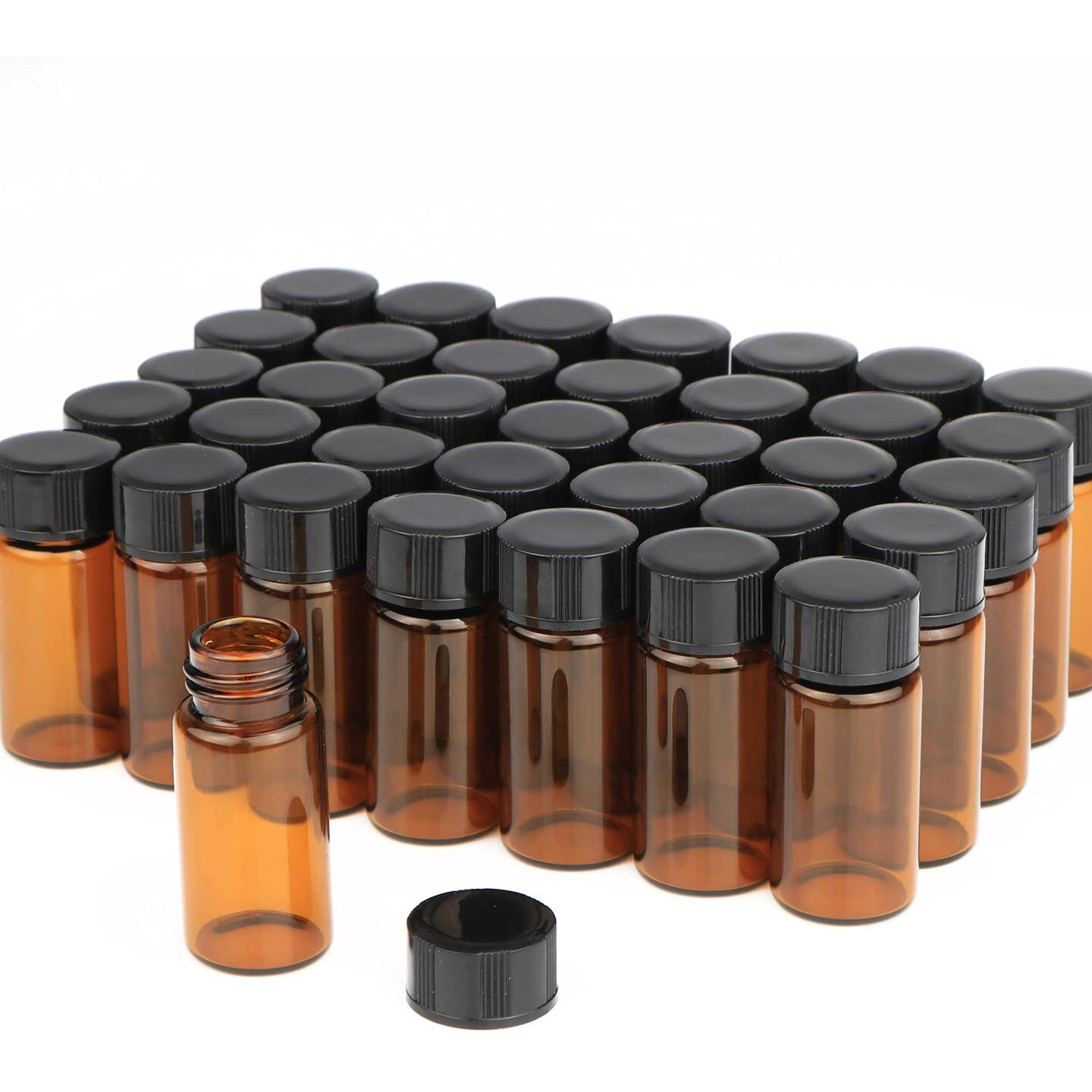 Usrommaner 50 Pack 5Ml (1/6 Oz) Amber Glass Essential Oil Bottle With Screw Caps Empty Refillable Travel Glass Liquid Sample Vial Preservation Storage Vials Test Container-Free Funnel&Dropper